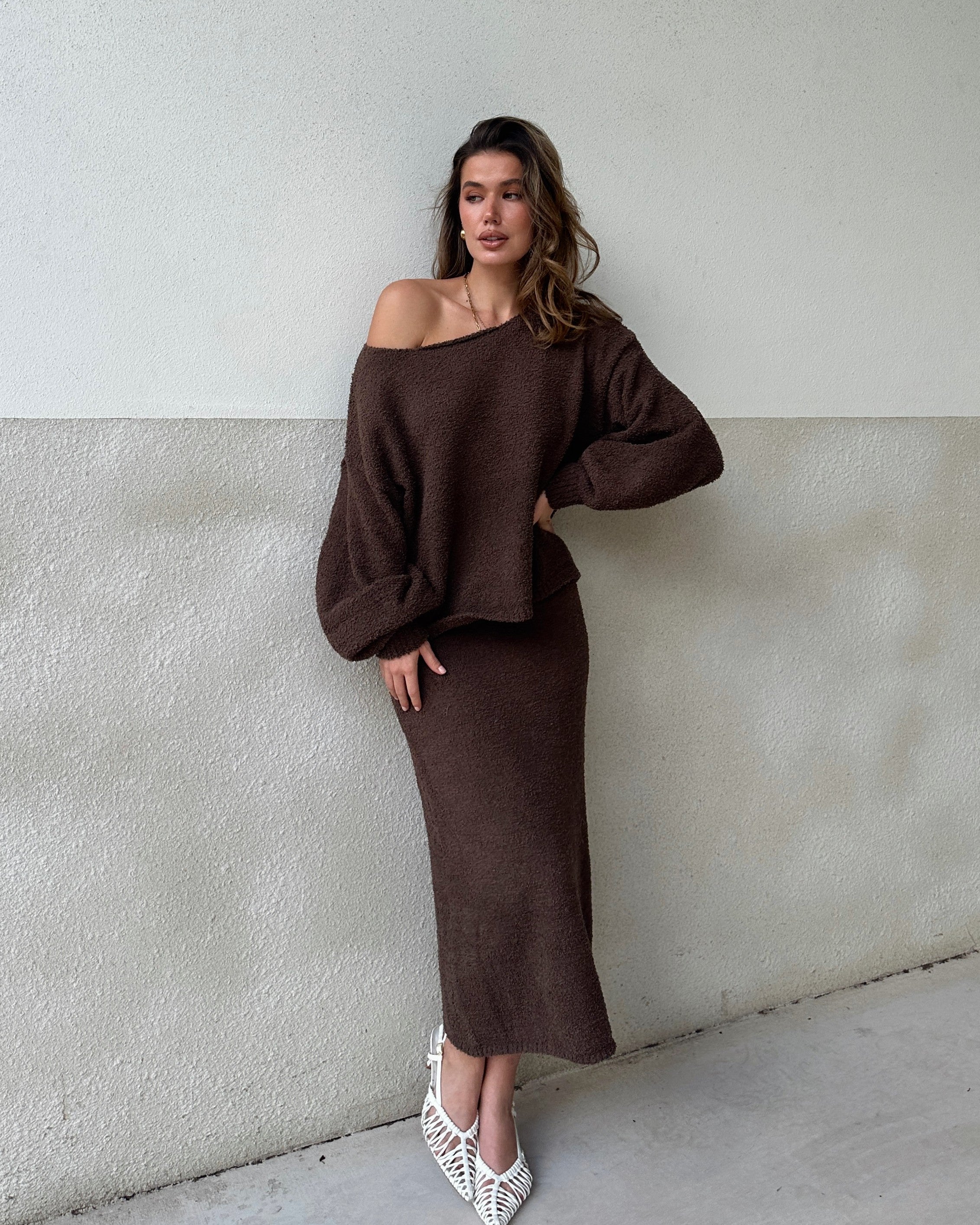 Cohen Knit Midi Skirt - Chocolate - Billy J