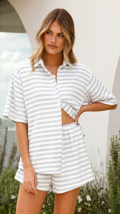 Load image into Gallery viewer, Romi Shirt and Shorts Set - Blue Stripe - Billy J
