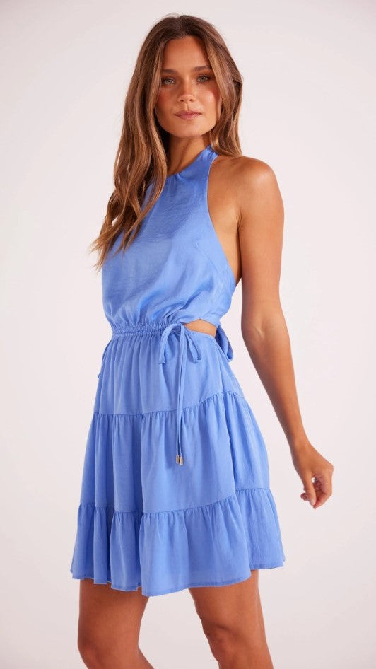 Solana Tie Back Mini Dress - Cornflower Blue