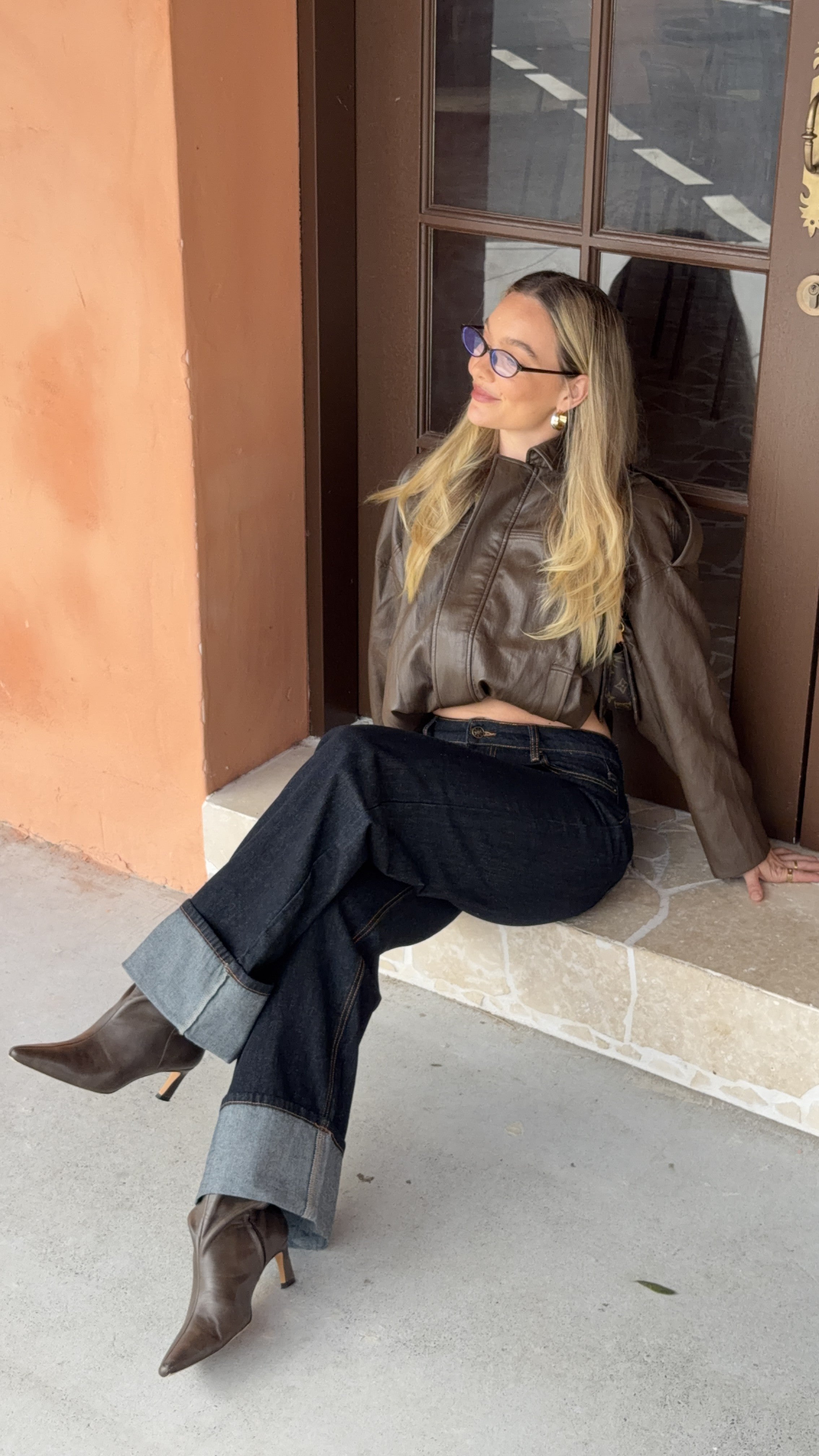 Leela Vegan Leather Bomber Jacket - Brown - Billy J