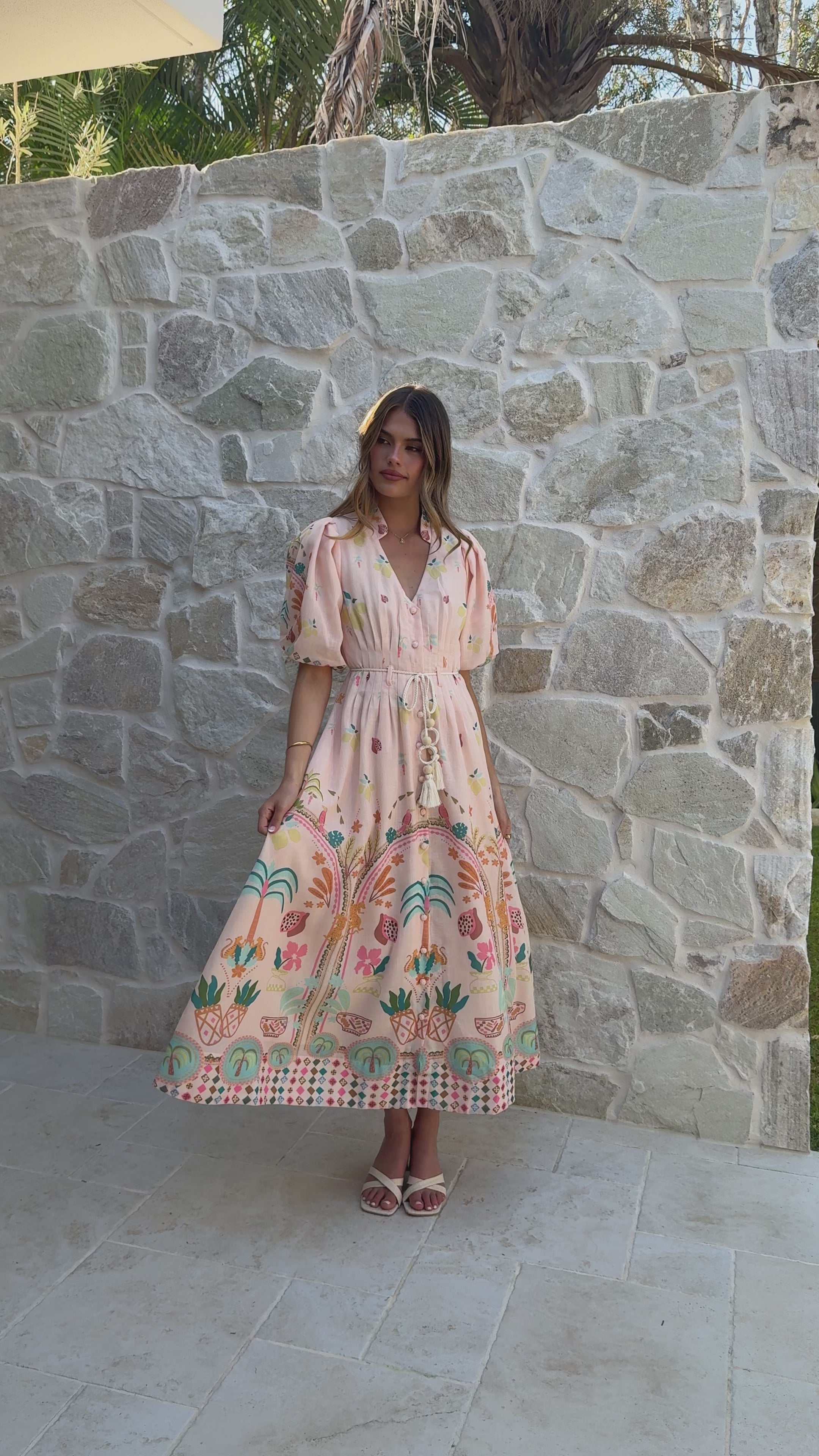 Load video: Tamsin Midi Dress - Acacia Palm - Billy J