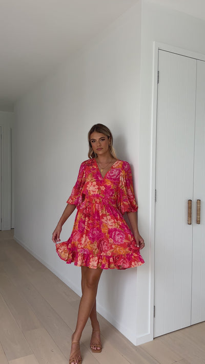 Load and play video in Gallery viewer, Jacoba Mini Dress - Pink Floral
