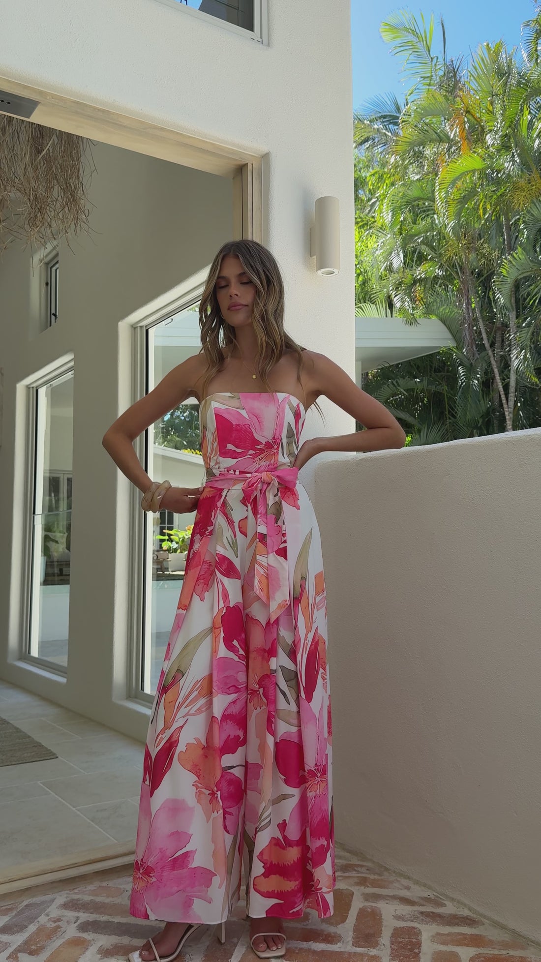 Maia Strapless Jumpsuit - Pink Floral - Billy J