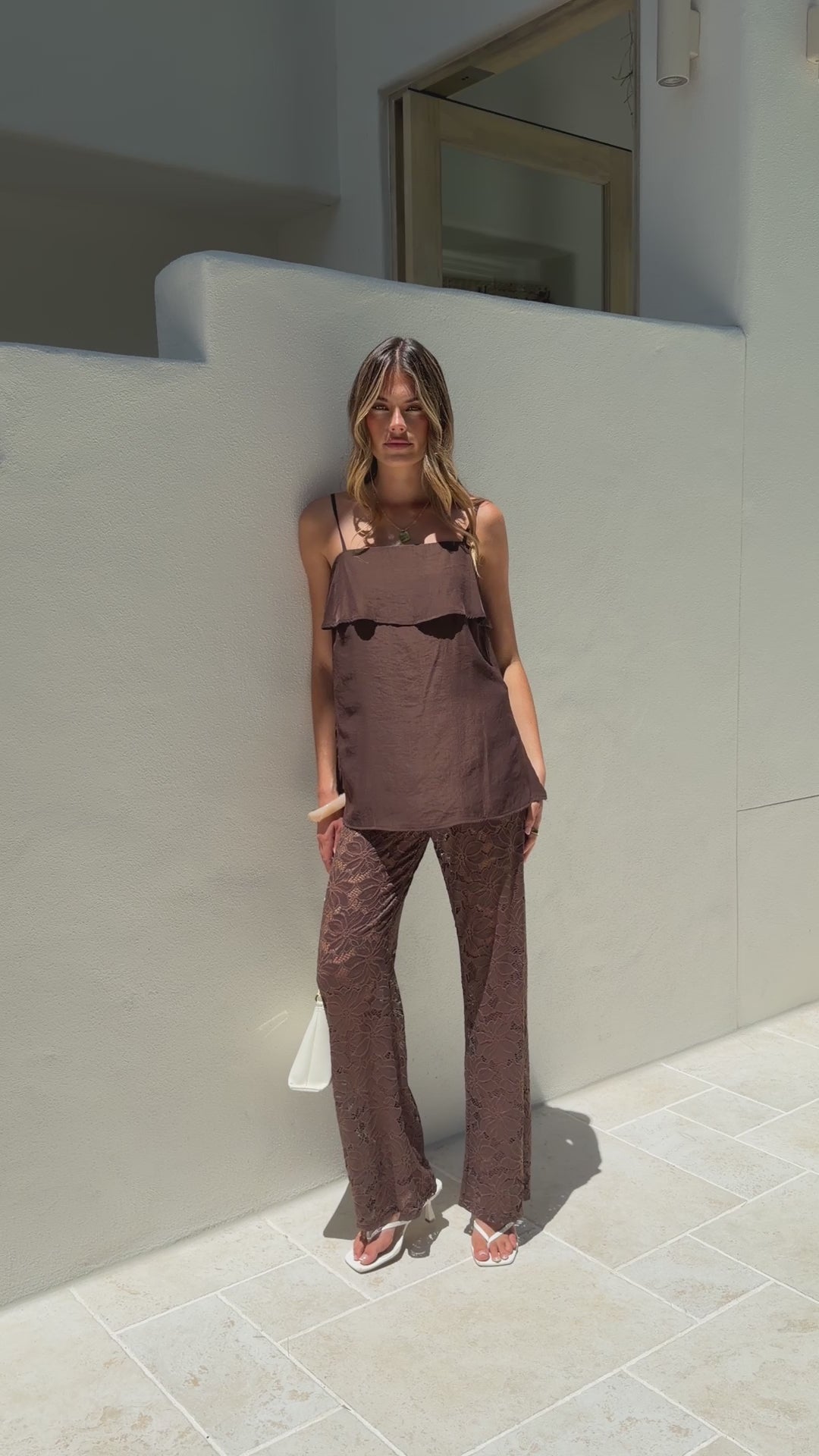 Yvette Top and Lace Pants Set - Chocolate - Billy J