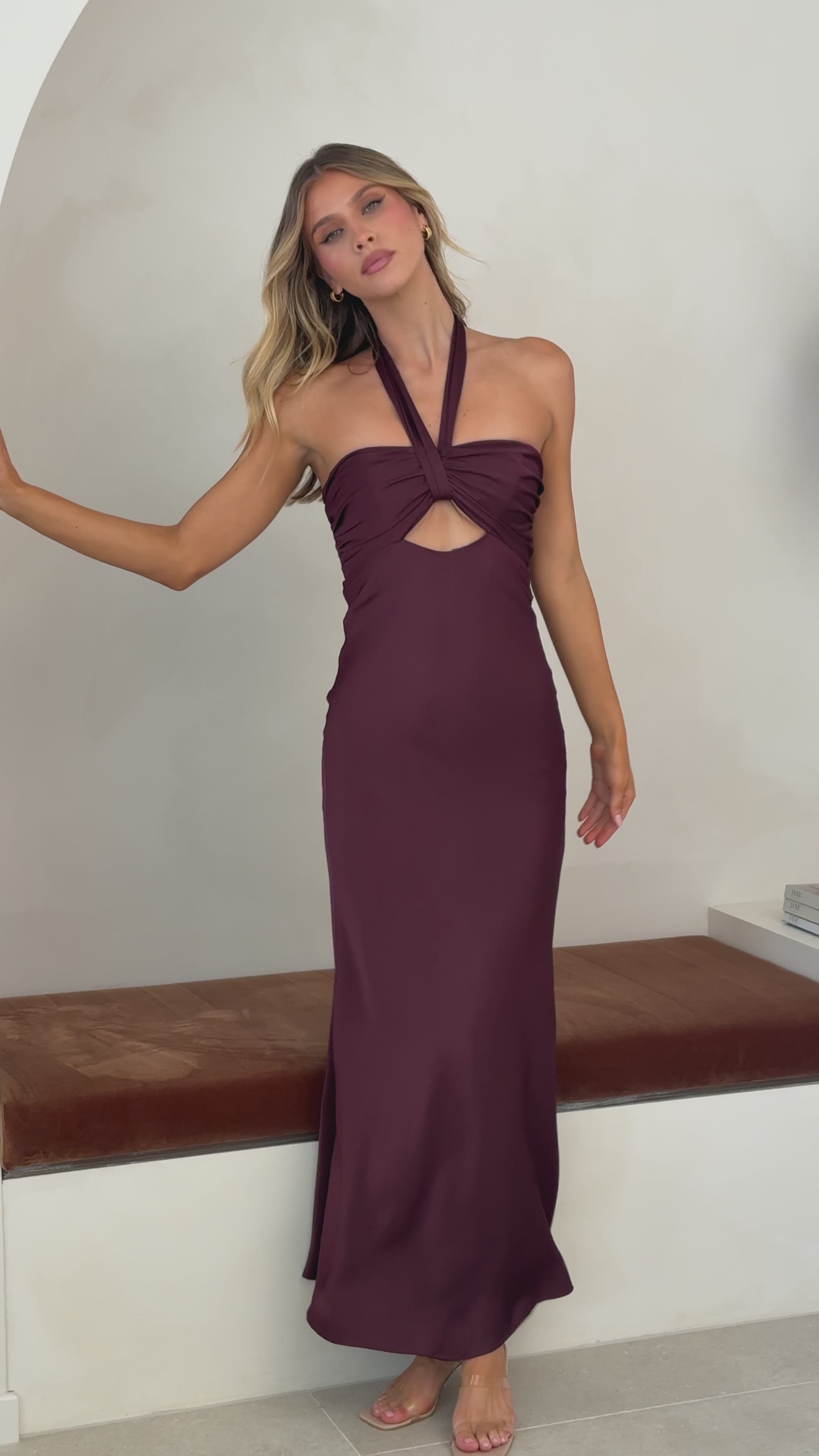 Load video: Grace Halter Maxi Dress - Chocolate - Billy J