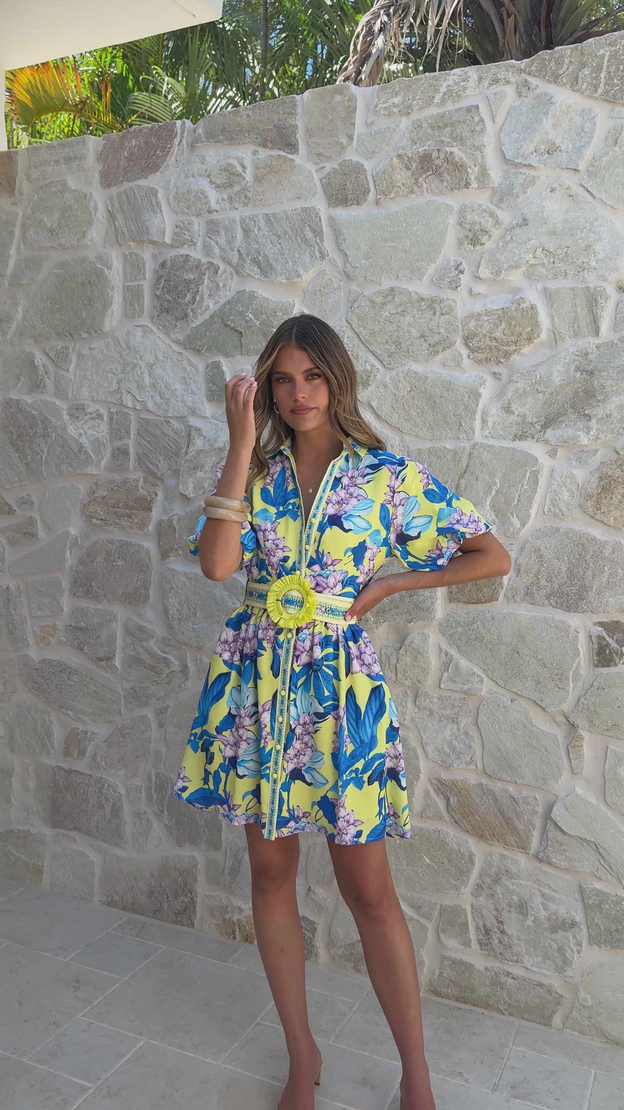 Load video: Katana Mini Dress - Blue Leaf Orchid - Billy J