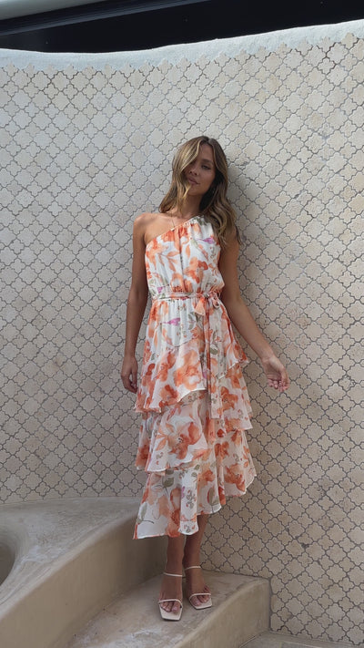 Load and play video in Gallery viewer, Slaire Midi Dress - Orange Floral
