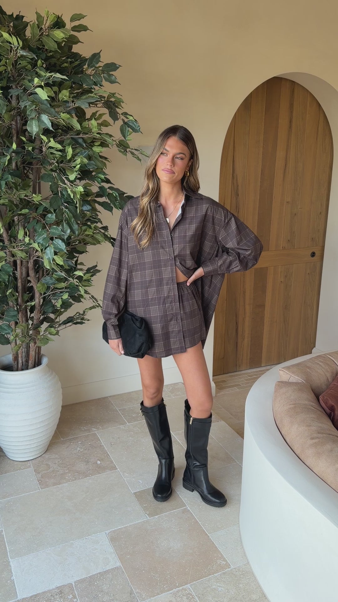 Arli Button Up Shirt - Black/Brown Checkered - Billy J