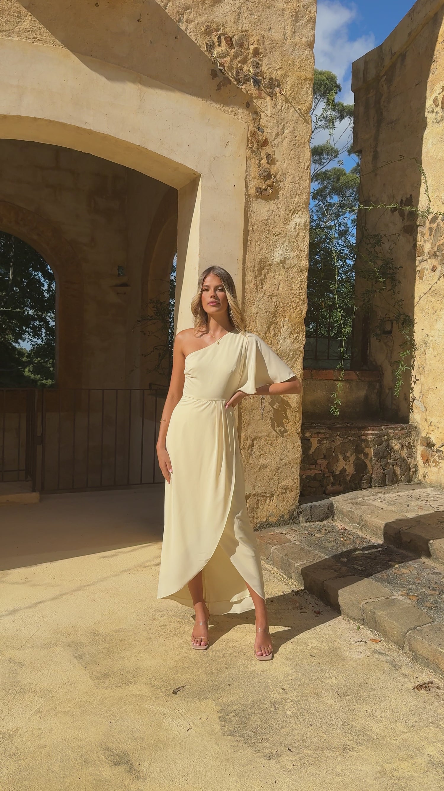 Emma One Sleeve Maxi Dress - Yellow - Billy J