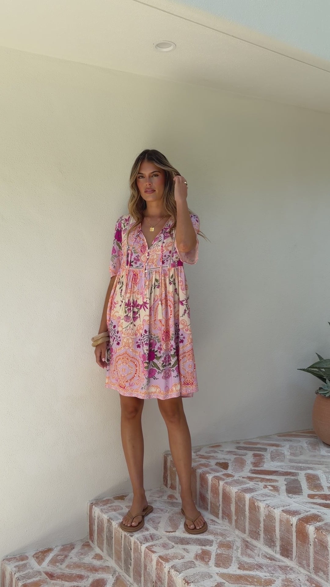 Load video: Adalynn Mini Dress - Pink Floral - Billy J