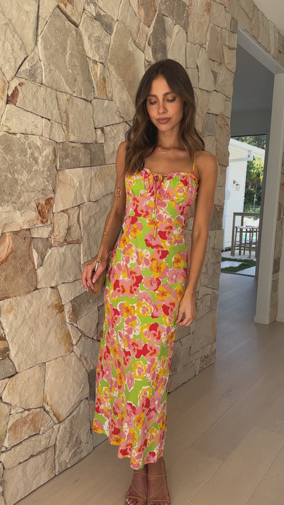 Load and play video in Gallery viewer, Acaia Midi Dress - Pink/Green Floral
