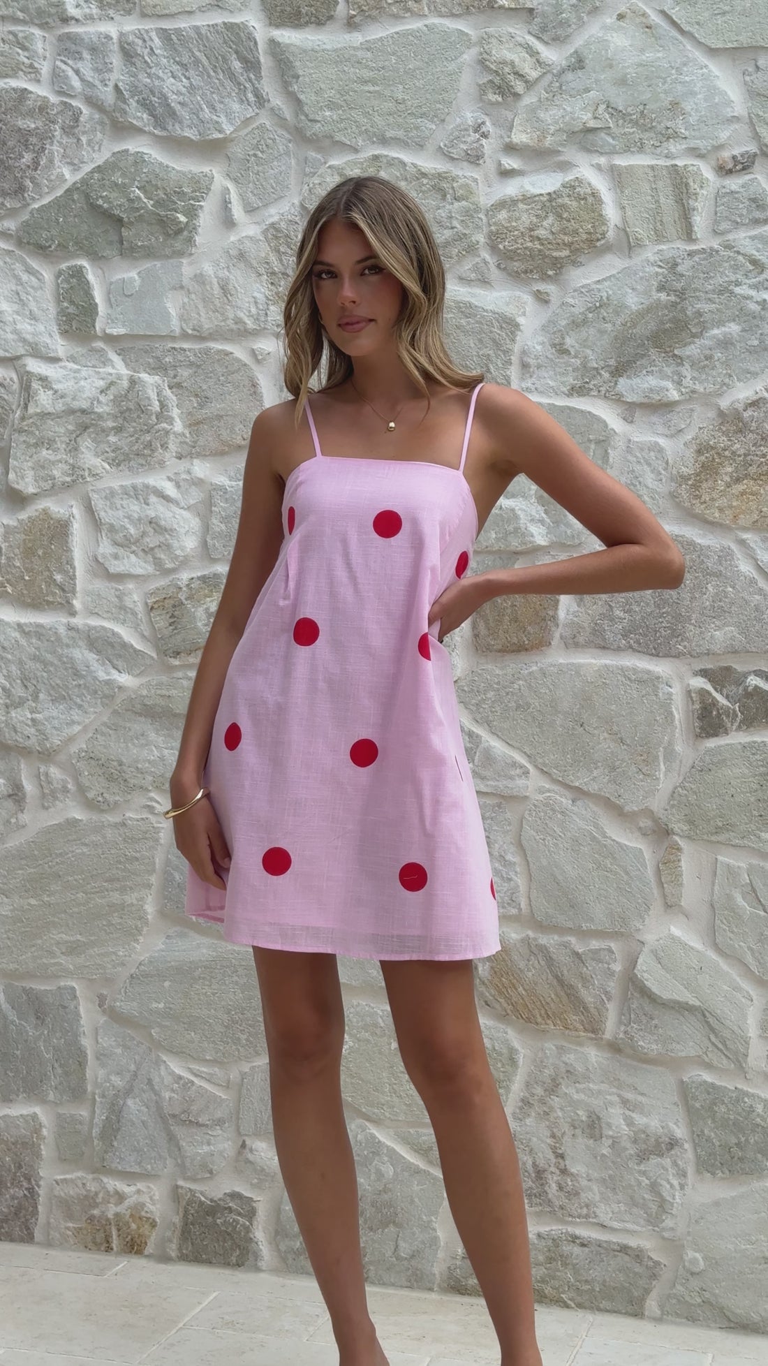 Bethani Mini Dress - Pink Red Polka - Billy J