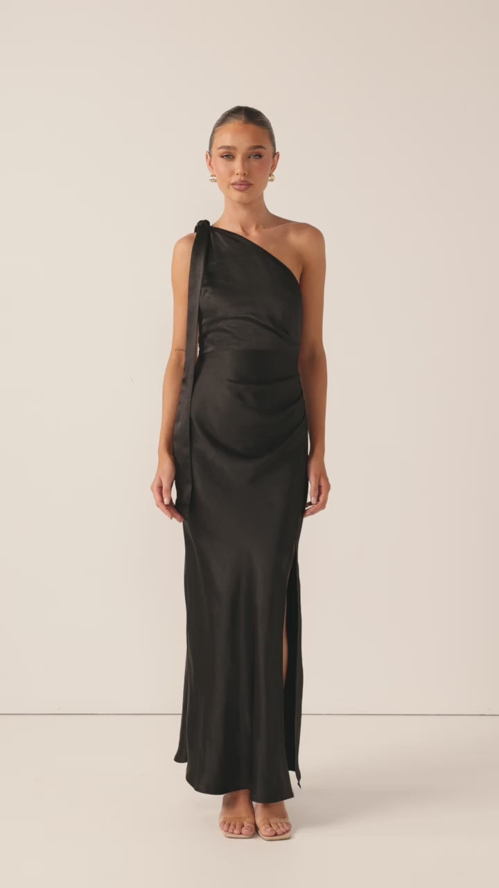 Load video: Halle One Shoulder Maxi Dress - Black
