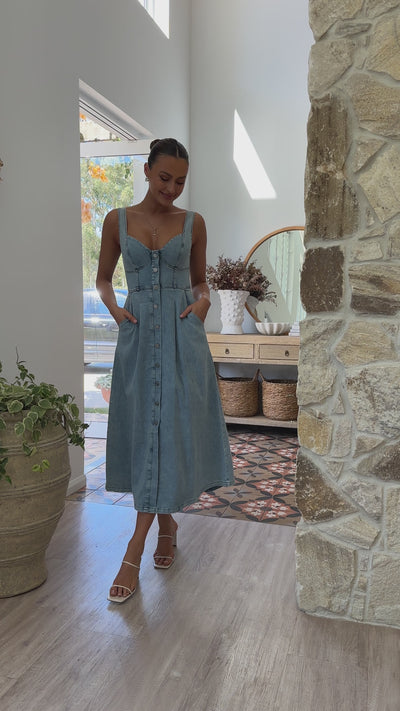 Load and play video in Gallery viewer, Abrianna Midi Dress - Light Denim
