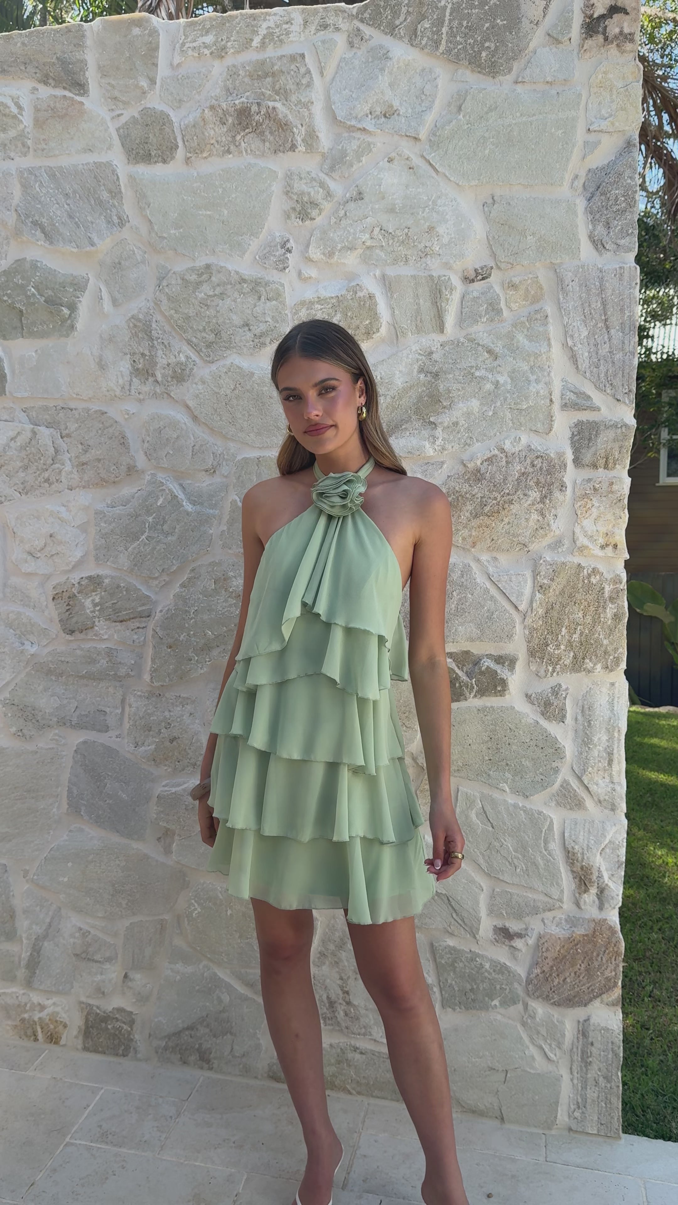 Load video: Gabby Mini Dress - Sage - Billy J