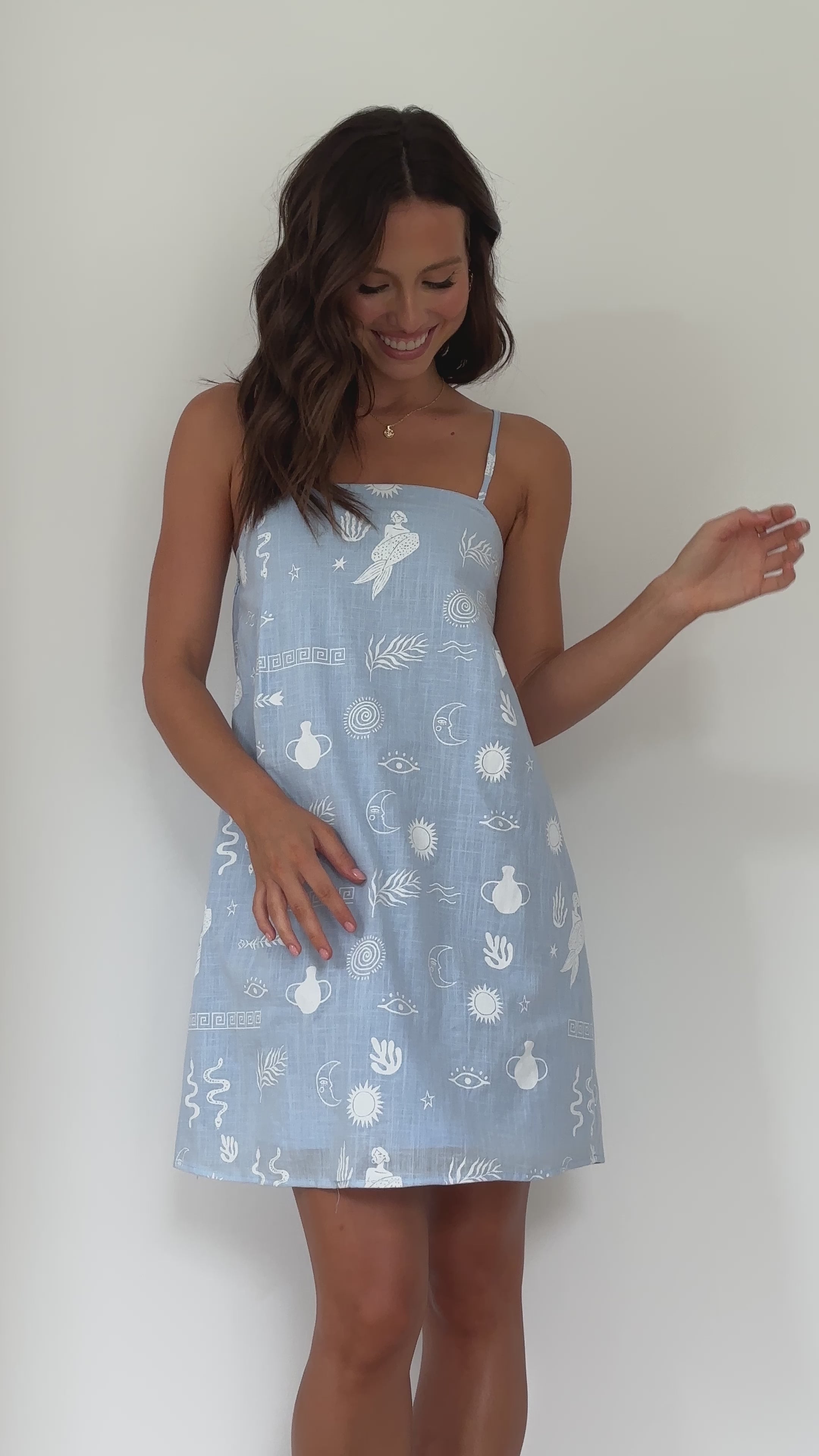 Bethani Mini Dress - Blue/White Mermaid Sun Moon