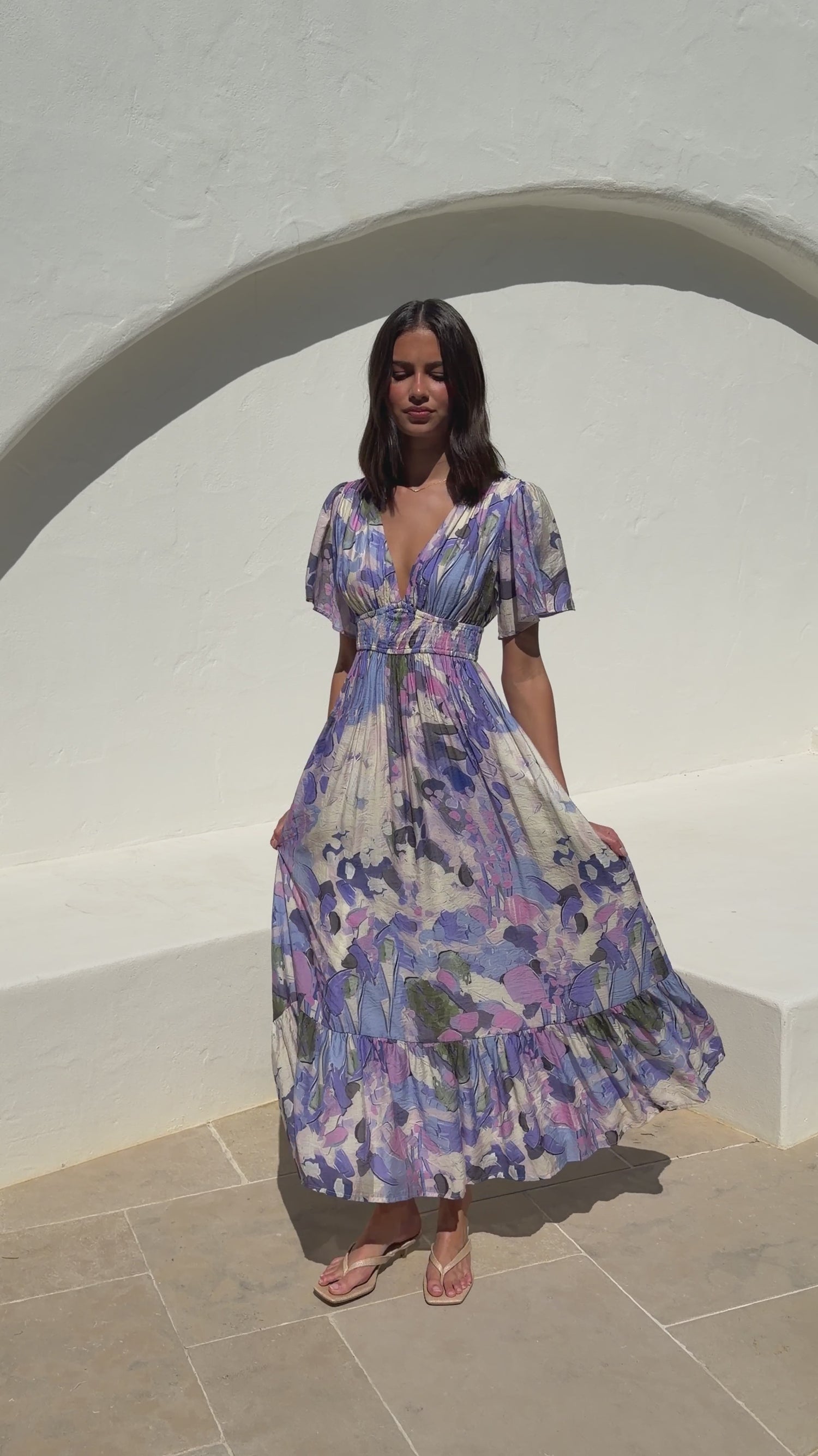 Ines Maxi Dress- Purple Print - Billy J