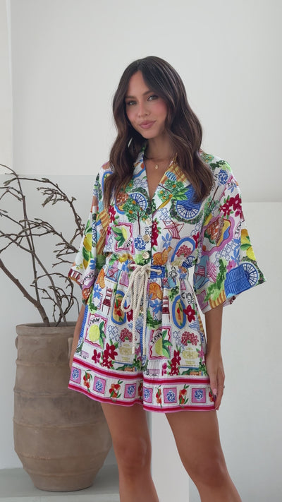 Load and play video in Gallery viewer, Cassia Playsuit - Ciao Bella Print - Billy J
