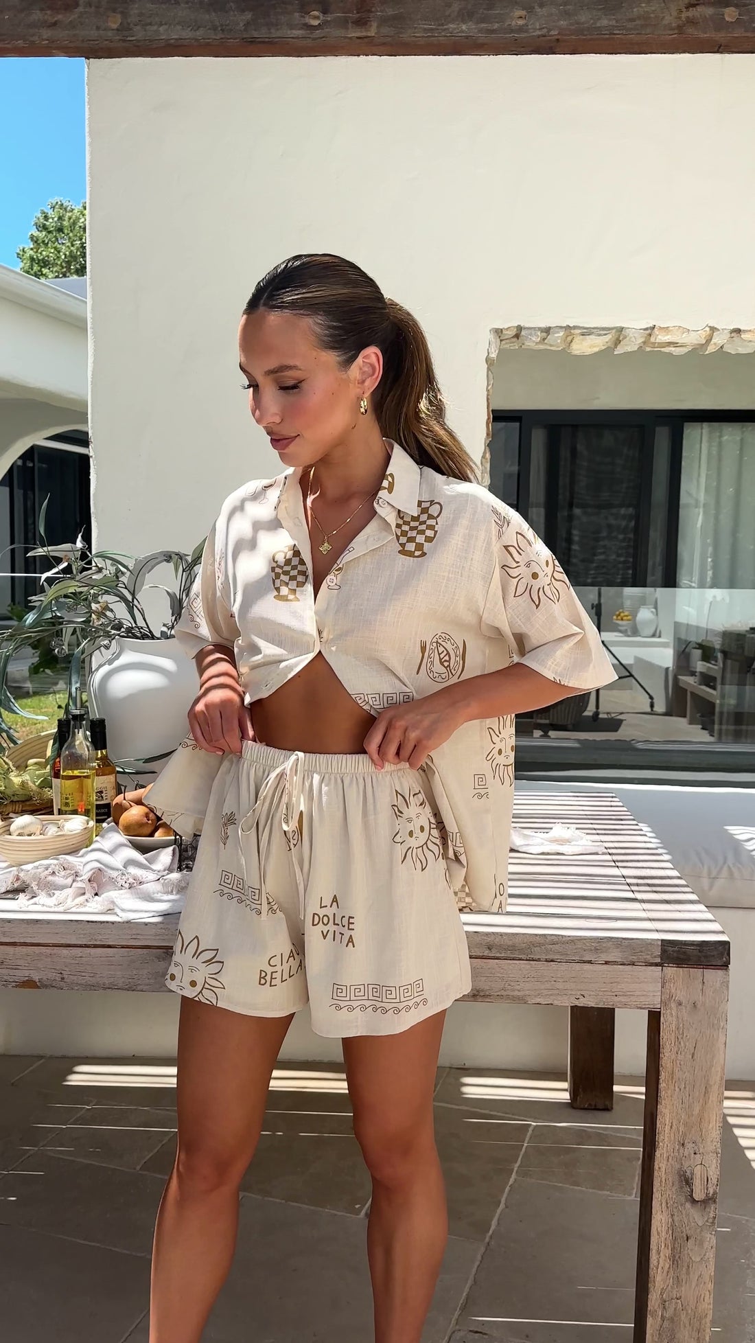 Charli Button Up Shirt and Shorts Set - Brown / Brown Ciao Bella - Billy J