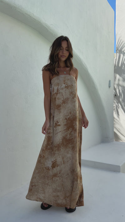 Load and play video in Gallery viewer, Connie Maxi Dress - Brown Tie Dye - Billy J
