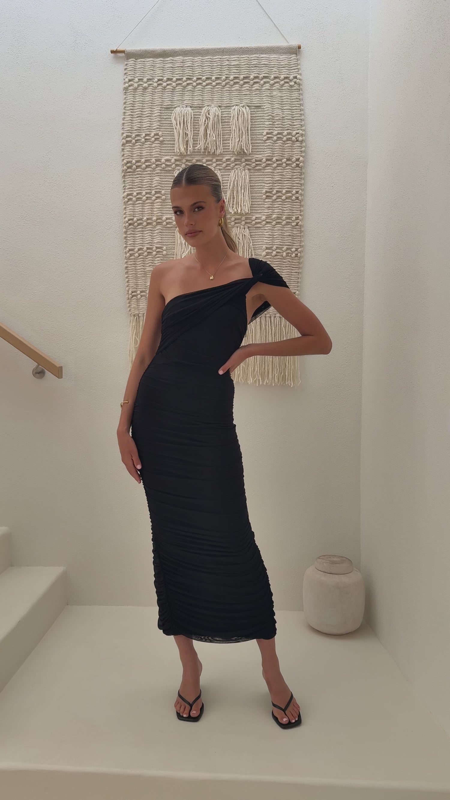 Liana Asymmetrical Maxi Dress - Black - Billy J