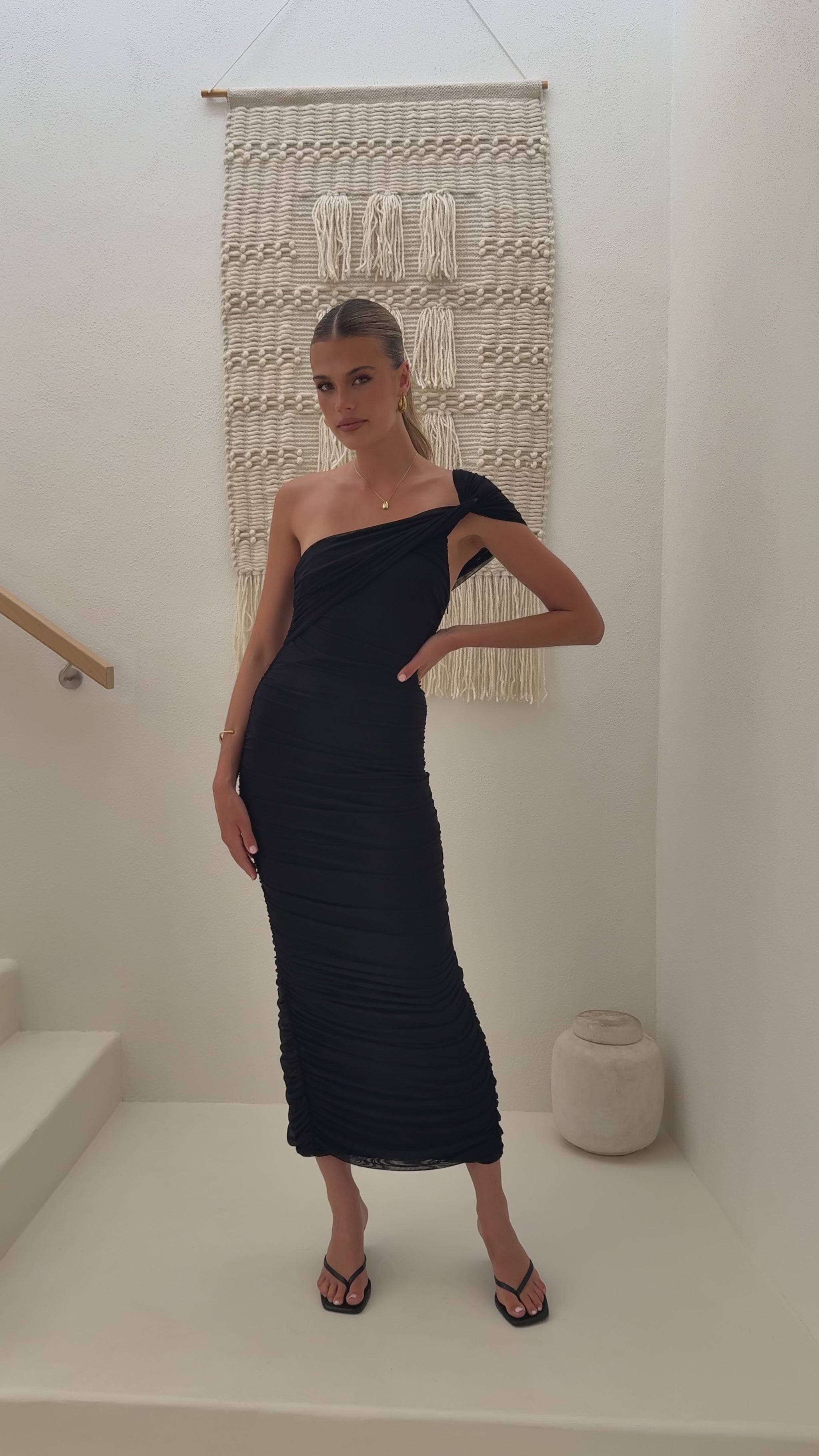 Liana Asymmetrical Maxi Dress - Black - Billy J