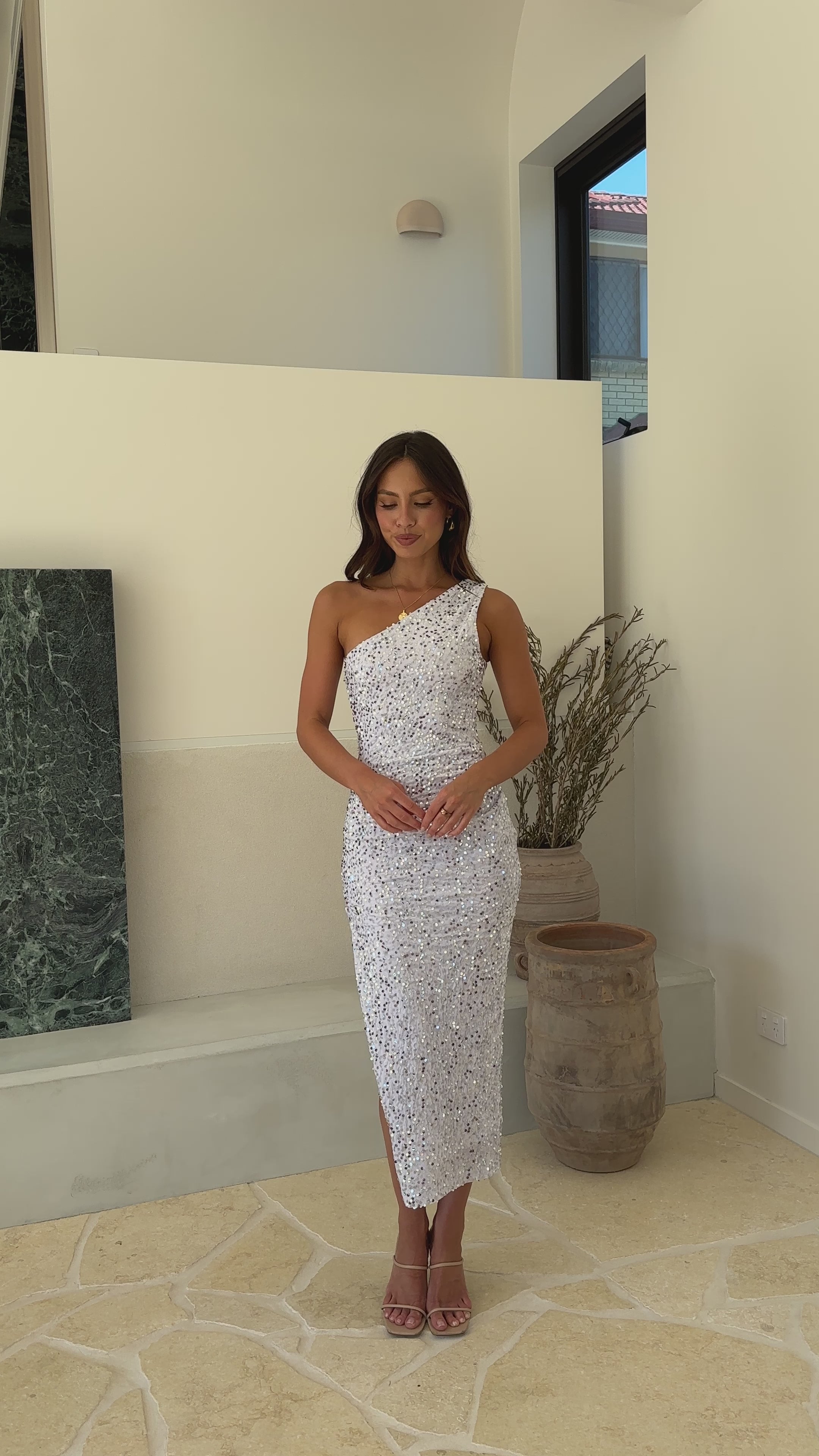 Anna Maxi Dress - White/Silver Sequins