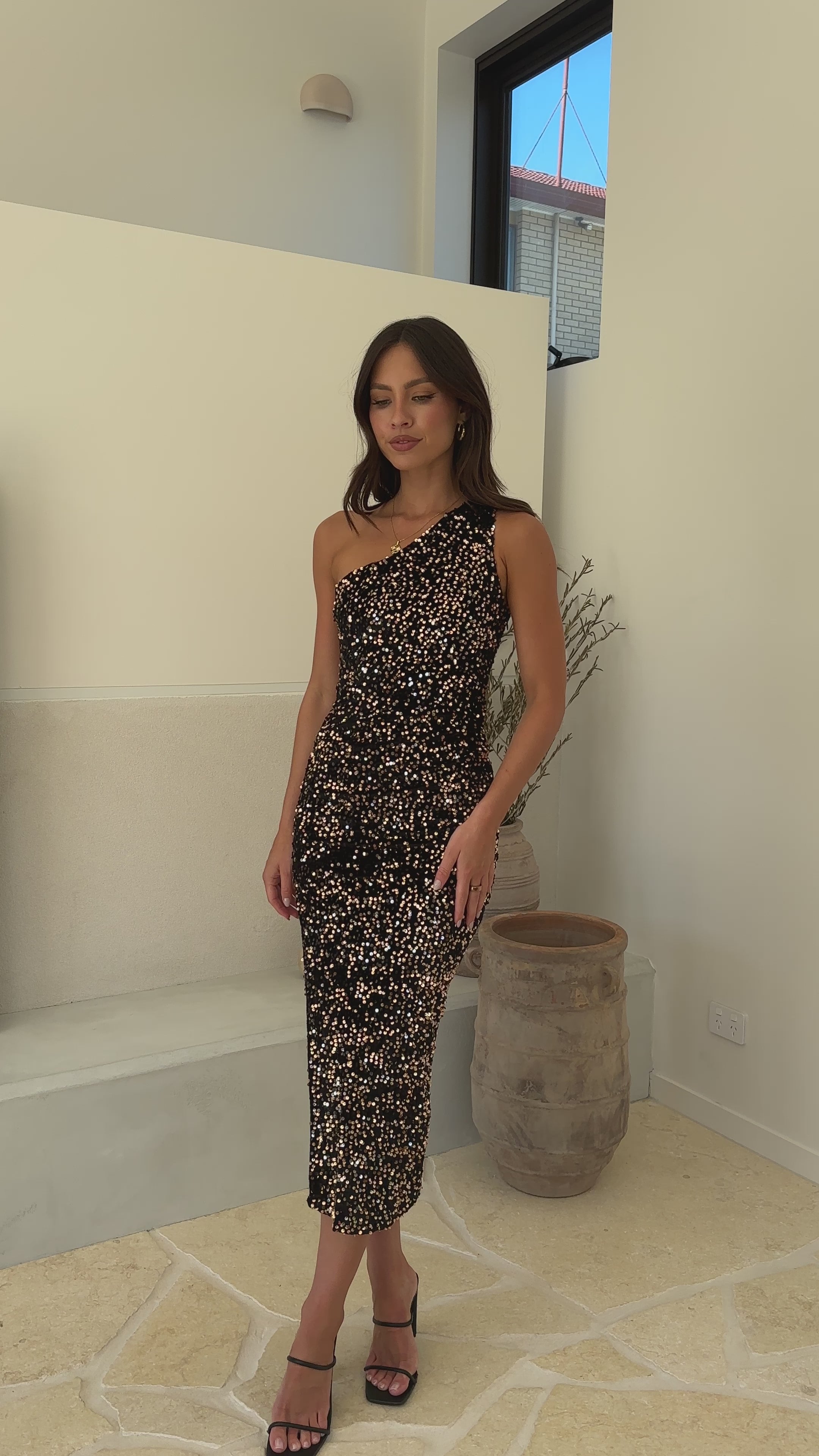 Anna Maxi Dress - Black/Copper Sequins