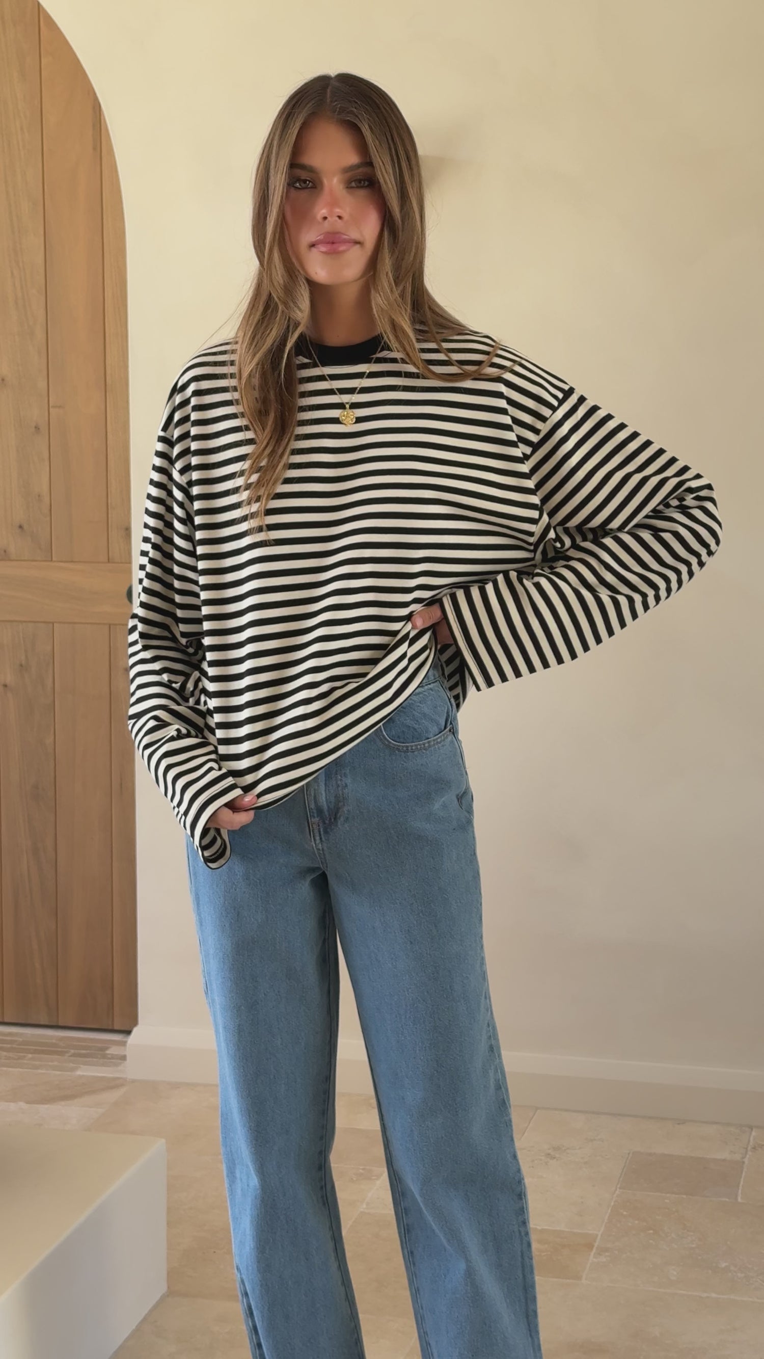 Solana Long Sleeve Top - Black/White Stripe - Billy J