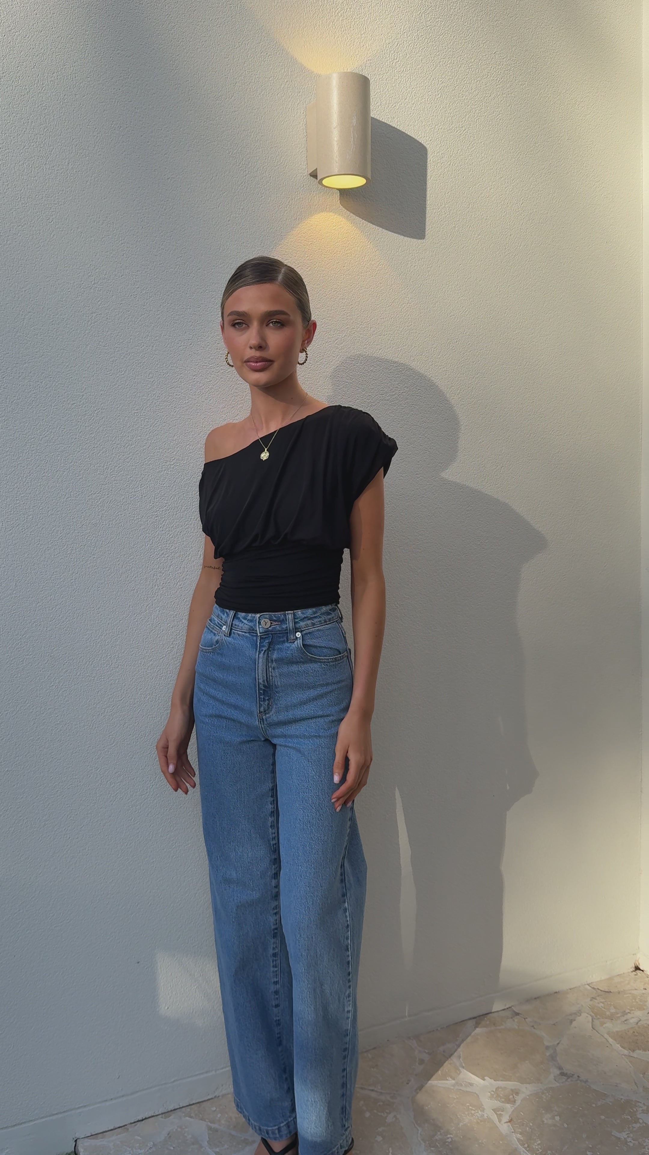 Load video: Debby Off Shoulder Top - Black - Billy J