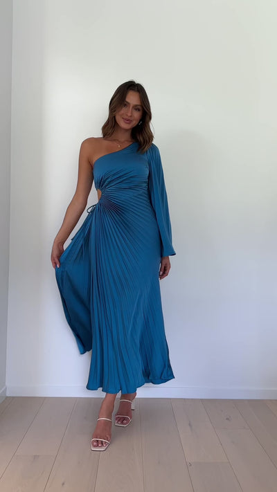 Load and play video in Gallery viewer, Gwen One Shoulder Maxi Dress - Blue
