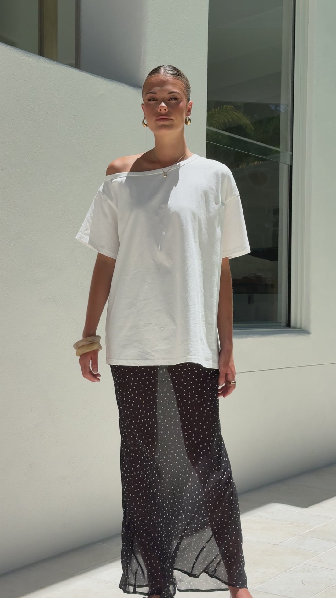 Elena Top and Maxi Skirt Set - White/Black Polka - Billy J