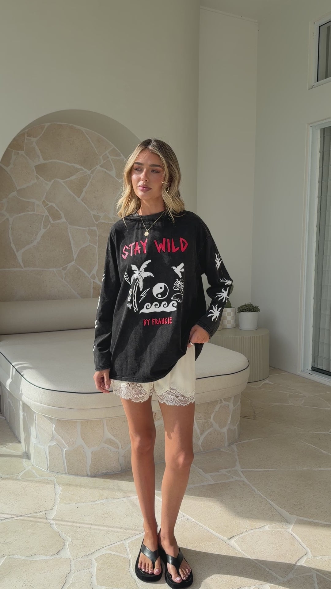 Stay Wild Long Sleeve Top - Black - Billy J