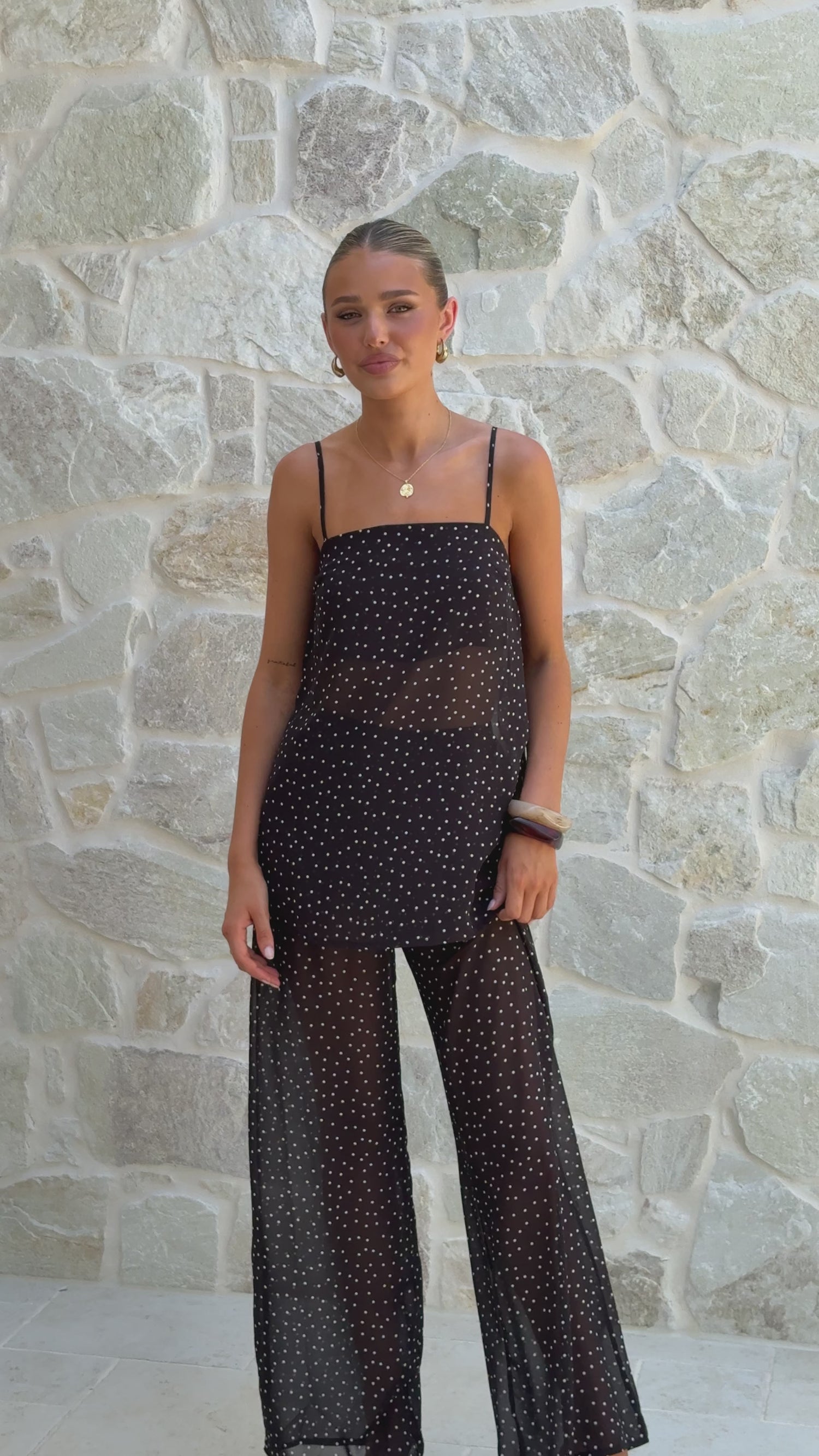 Rubi Top and Pants Semi Sheer Set - Black Polka - Billy J