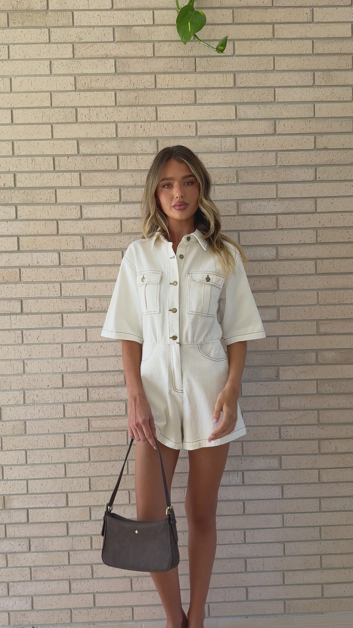 Rayla Denim Playsuit - White - Billy J