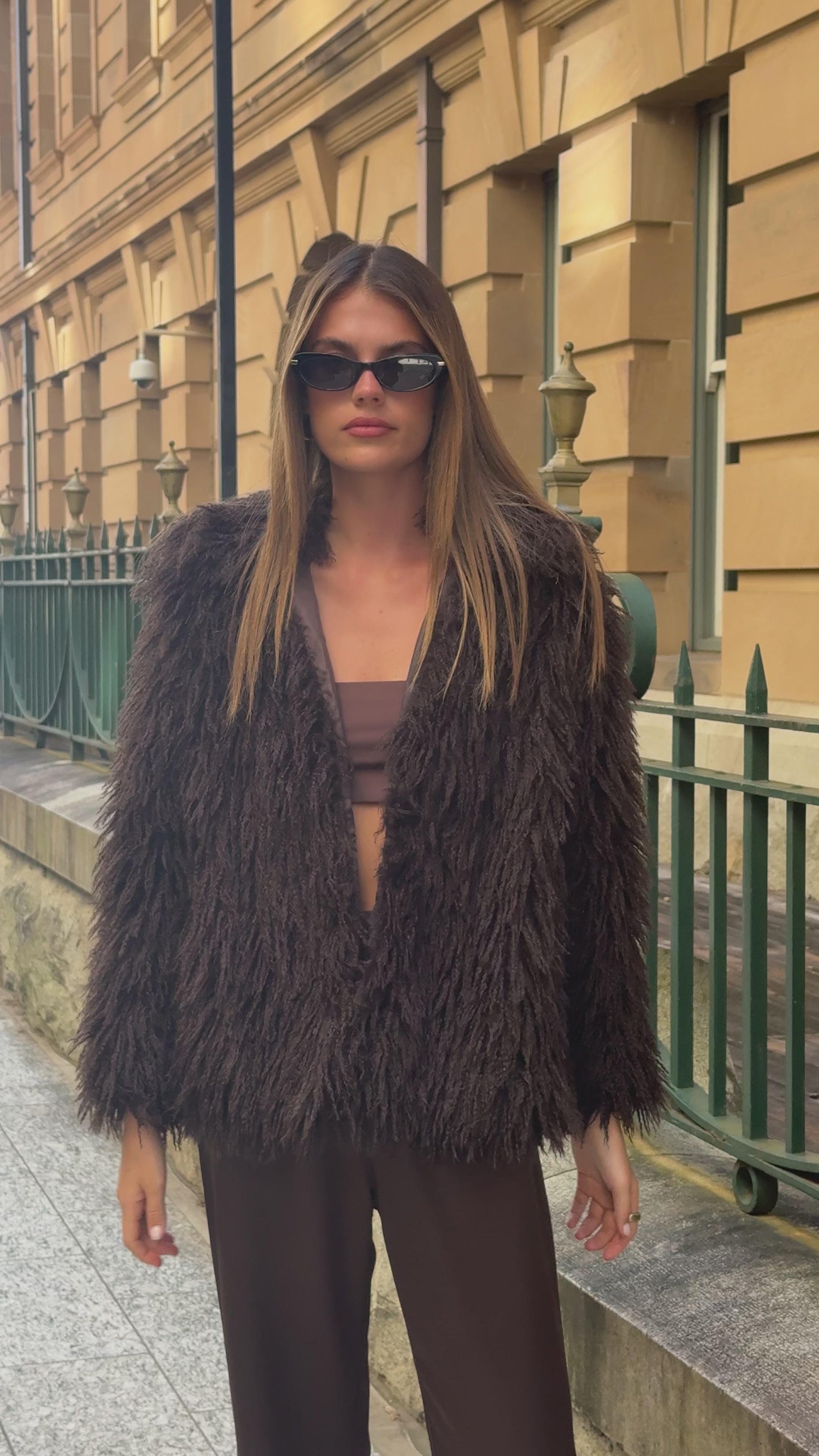 Load video: Chantelle Fur Jacket - Chocolate - Billy J