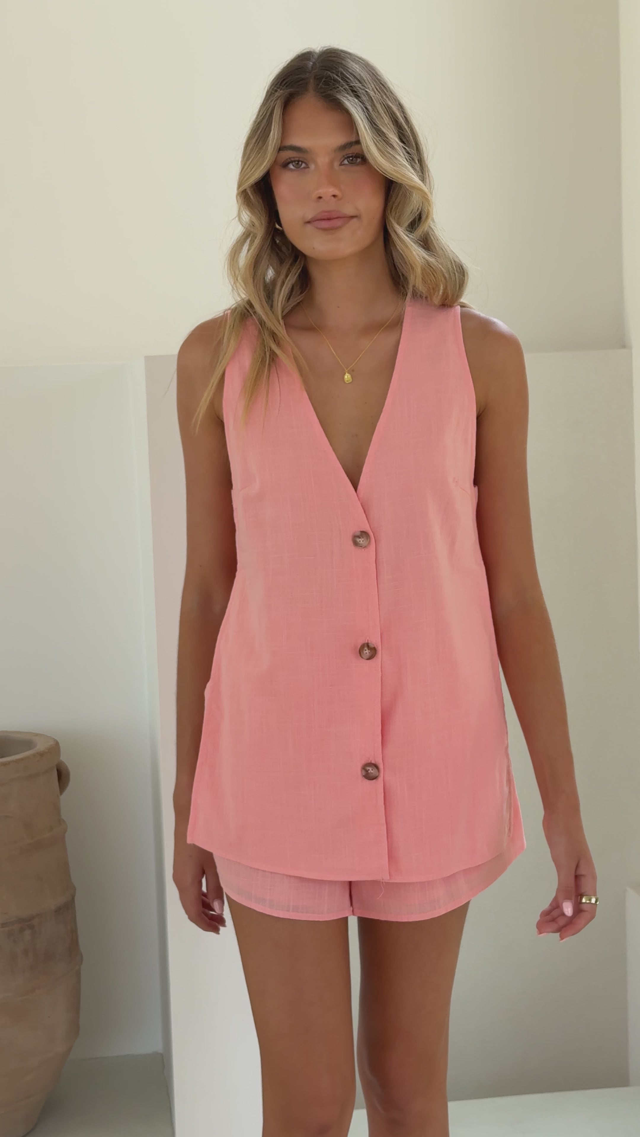 Hayley Vest and Shorts Set - Peach - Billy J