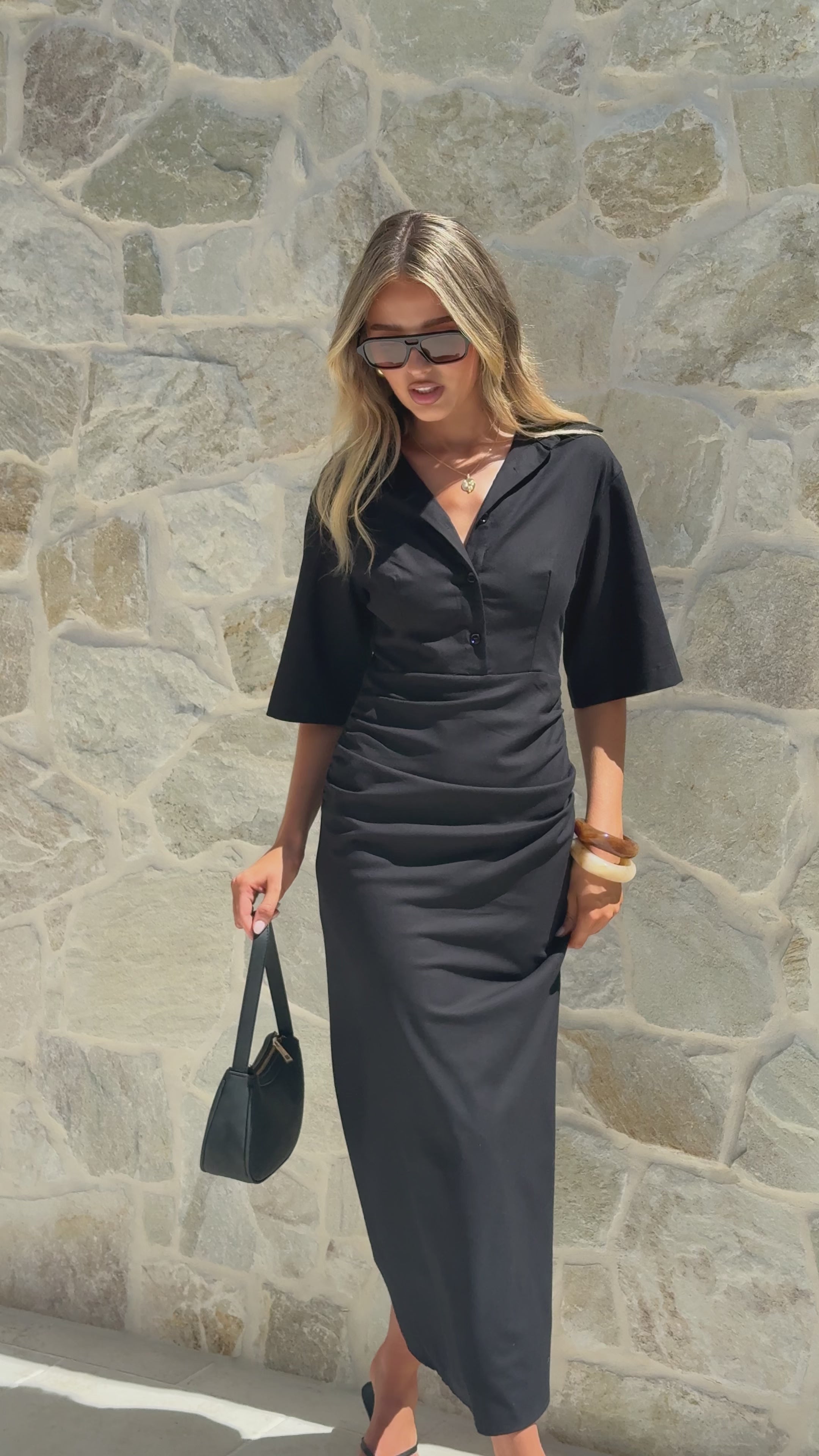 Load video: Sydney Maxi Dress - Black - Billy J