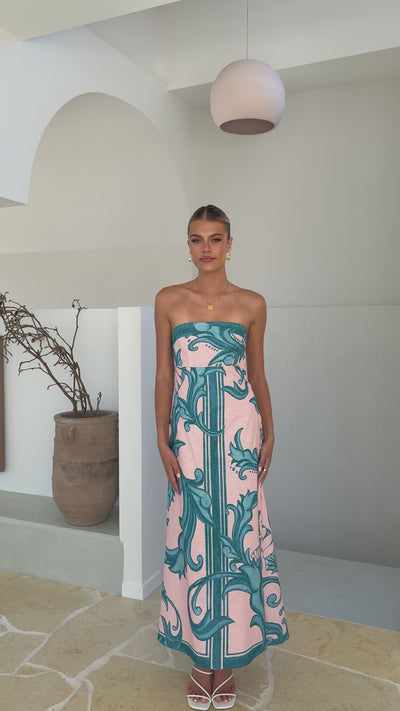 Load and play video in Gallery viewer, Madra Maxi Dress - Aqua / Pink Zayna - Billy J
