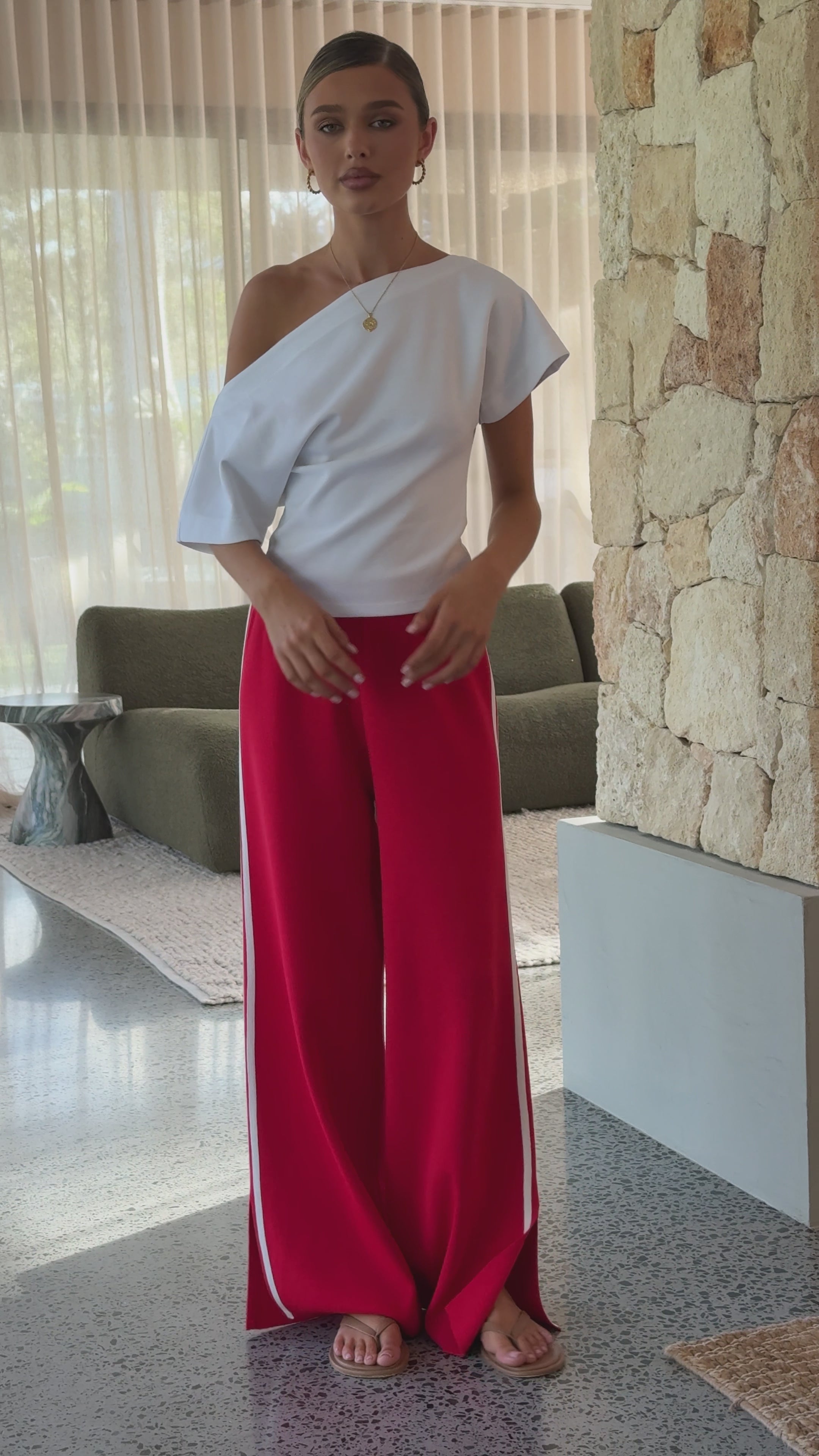 Load video: Jaysha Pants - Red/White - Billy J