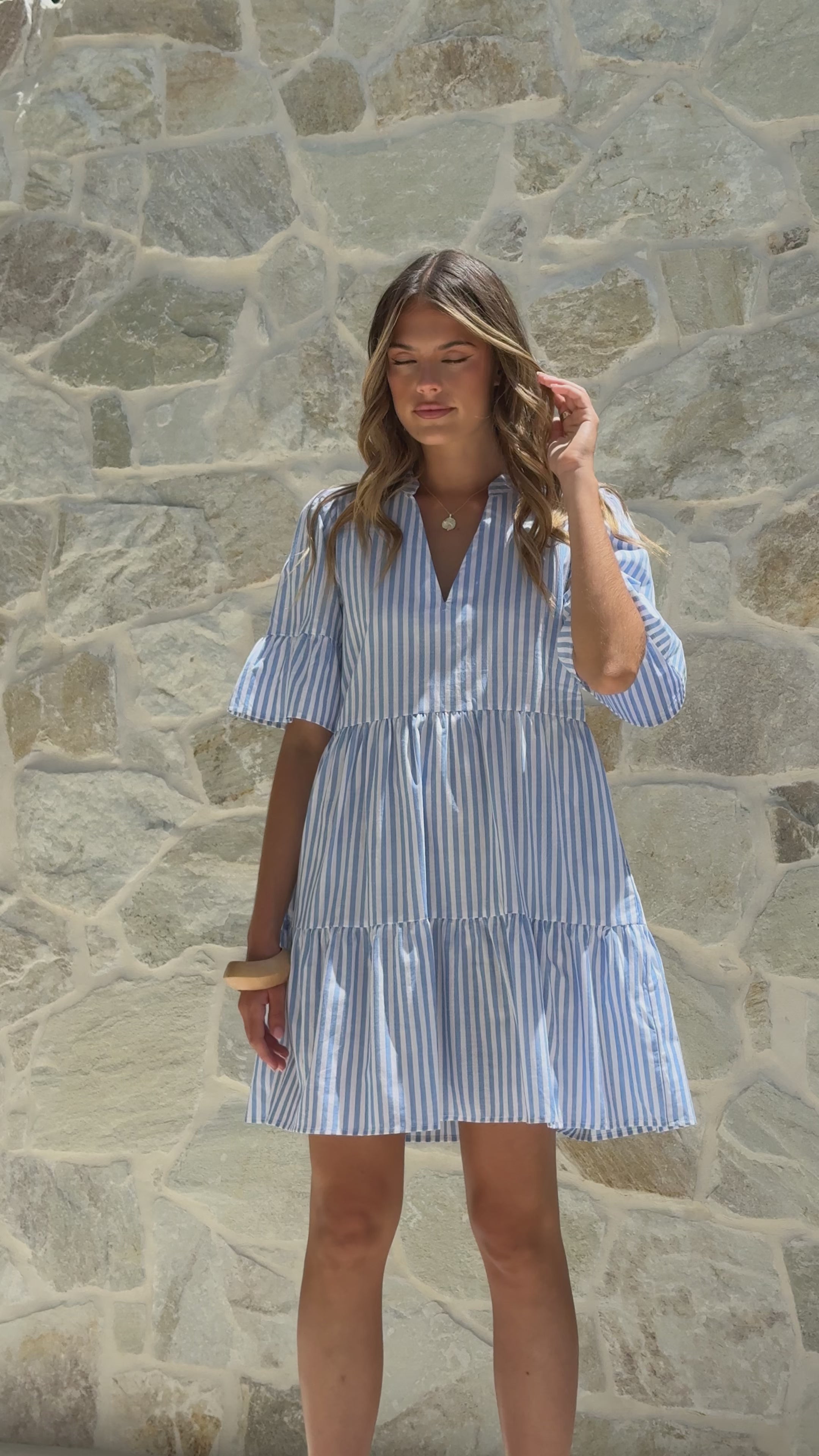 Load video: Tarnie Mini Dress - Blue Stripe - Billy J