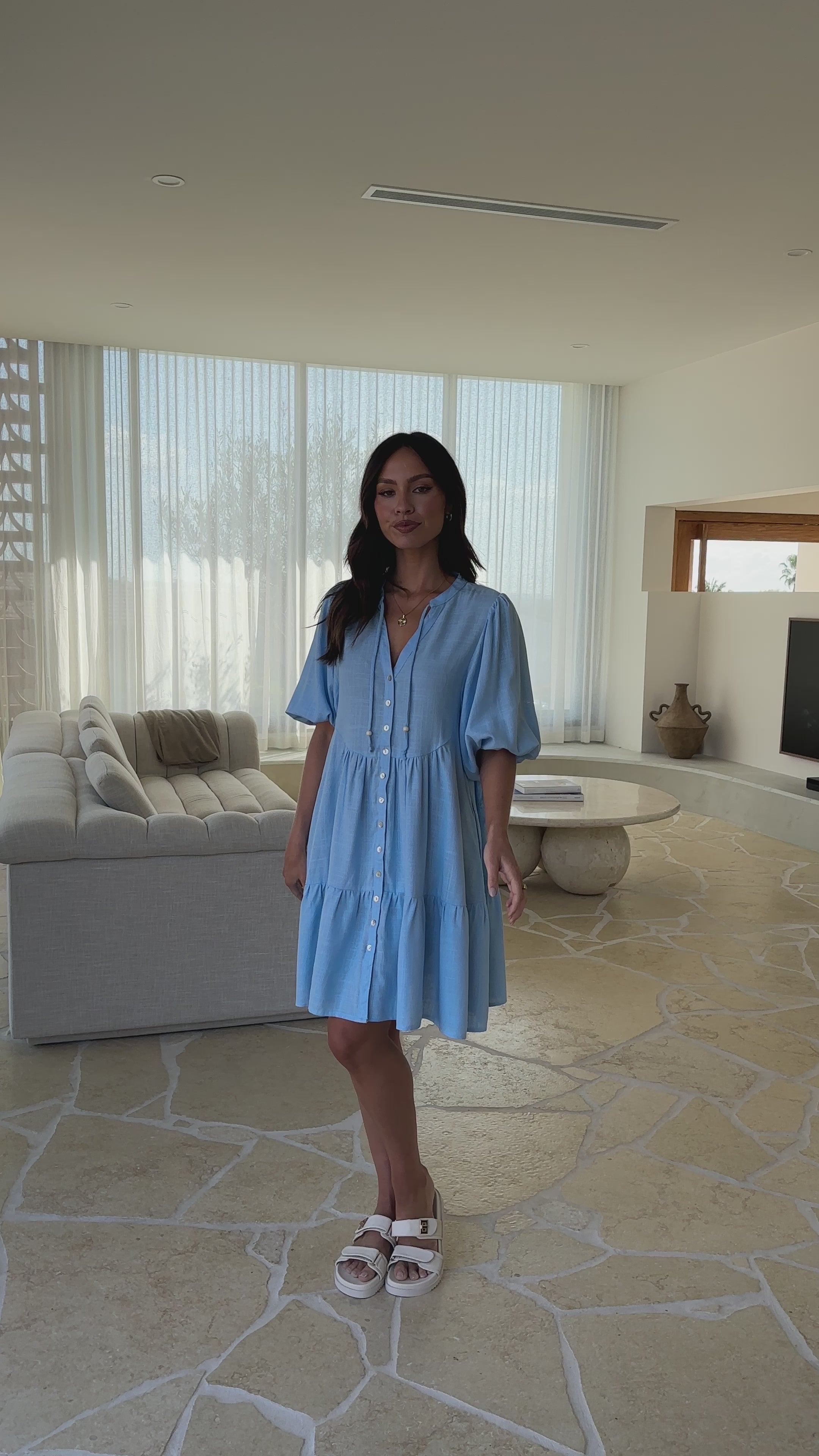 Tabitha Mini Dress - Chambray Blue