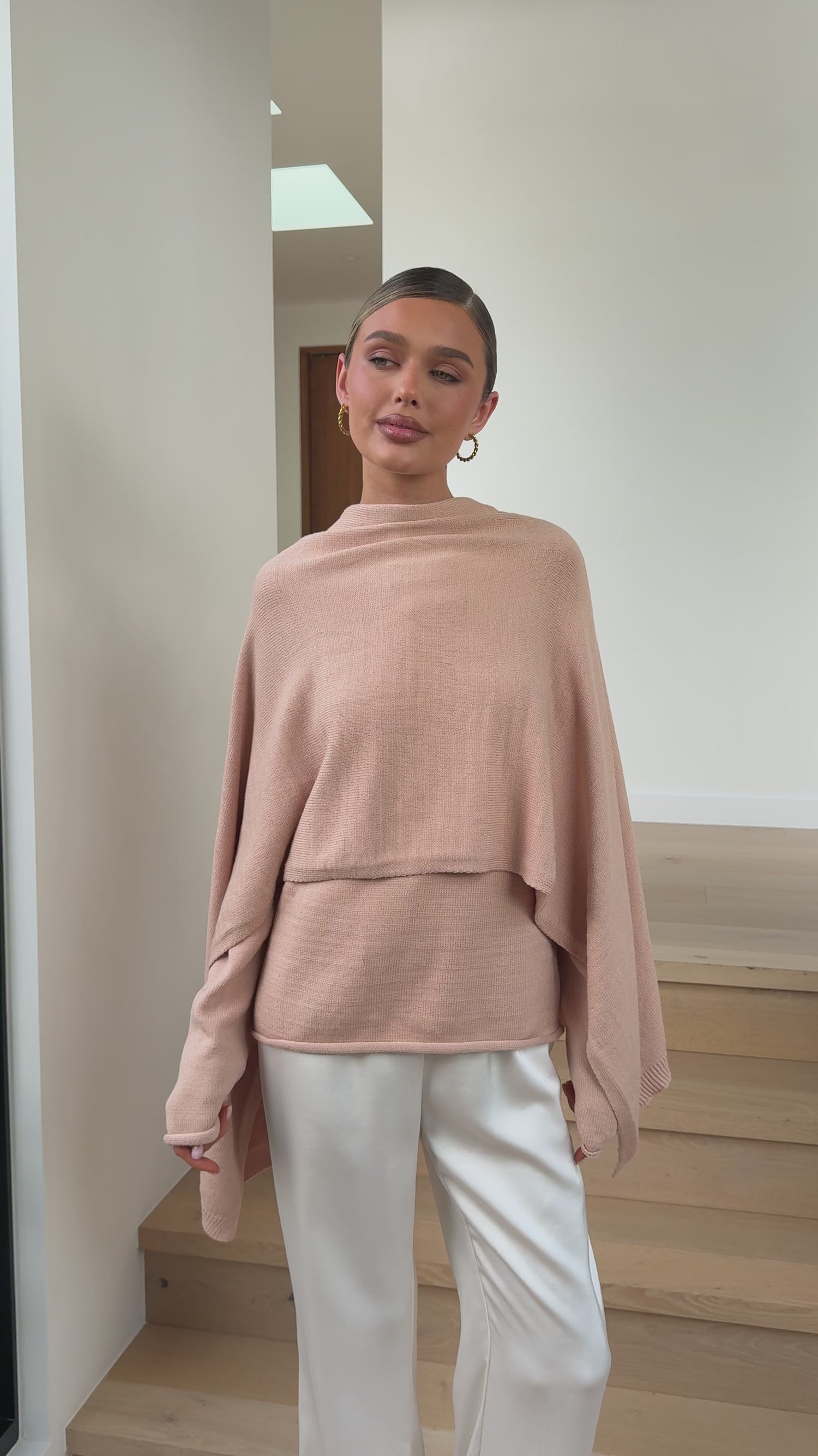 Jazmine Knitted Sweater and Scarf - Peach - Billy J
