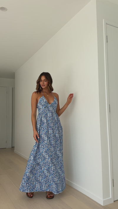 Load and play video in Gallery viewer, Iris Maxi Dress - Ocean Print

