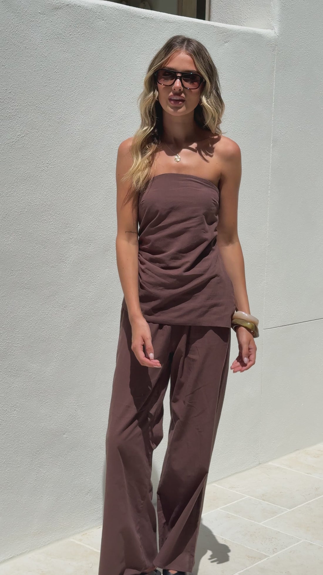 Yuki Strapless Top and Pants Set - Chocolate - Billy J