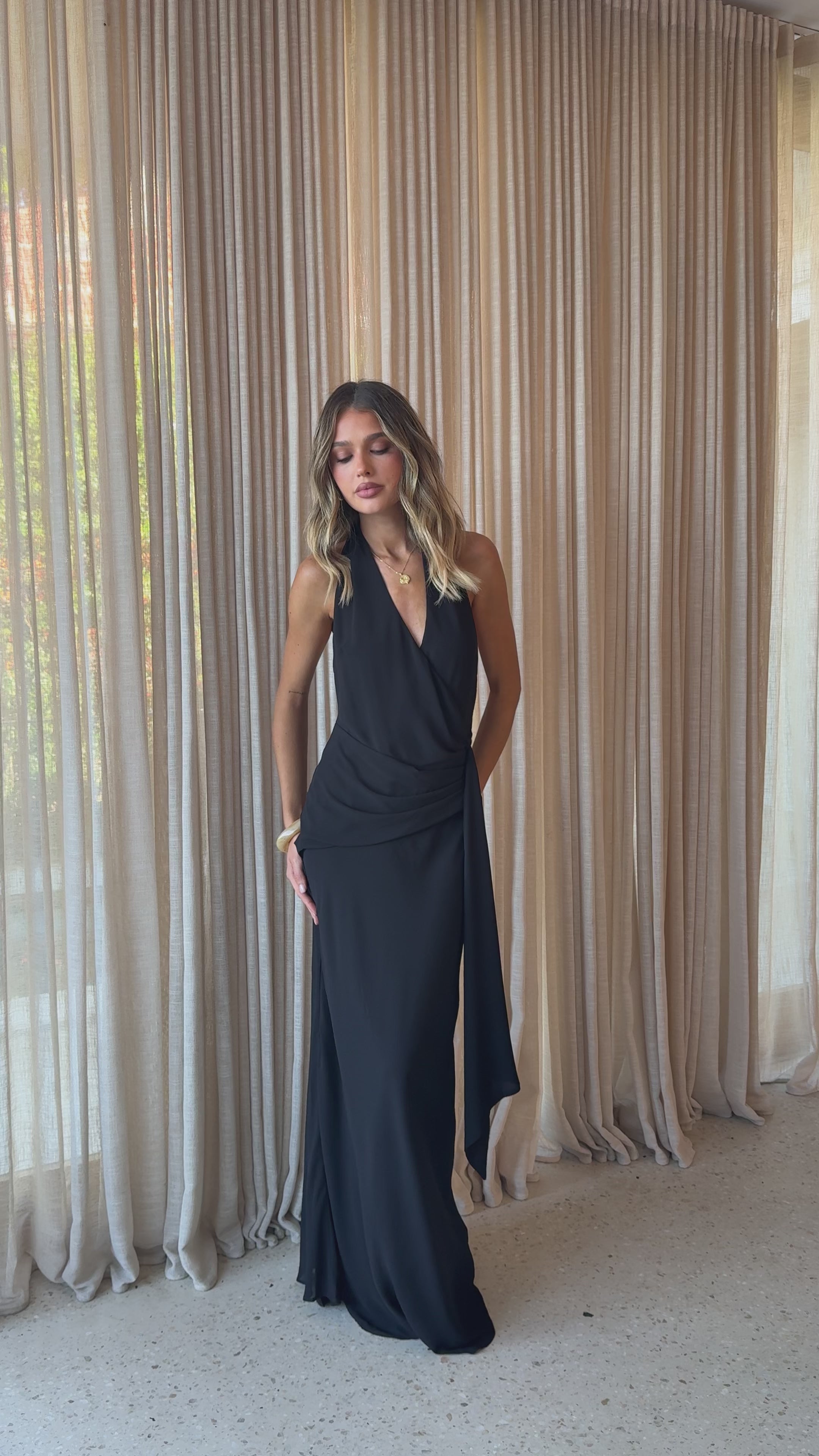 Load video: Ella Maxi Dress - Black - Billy J