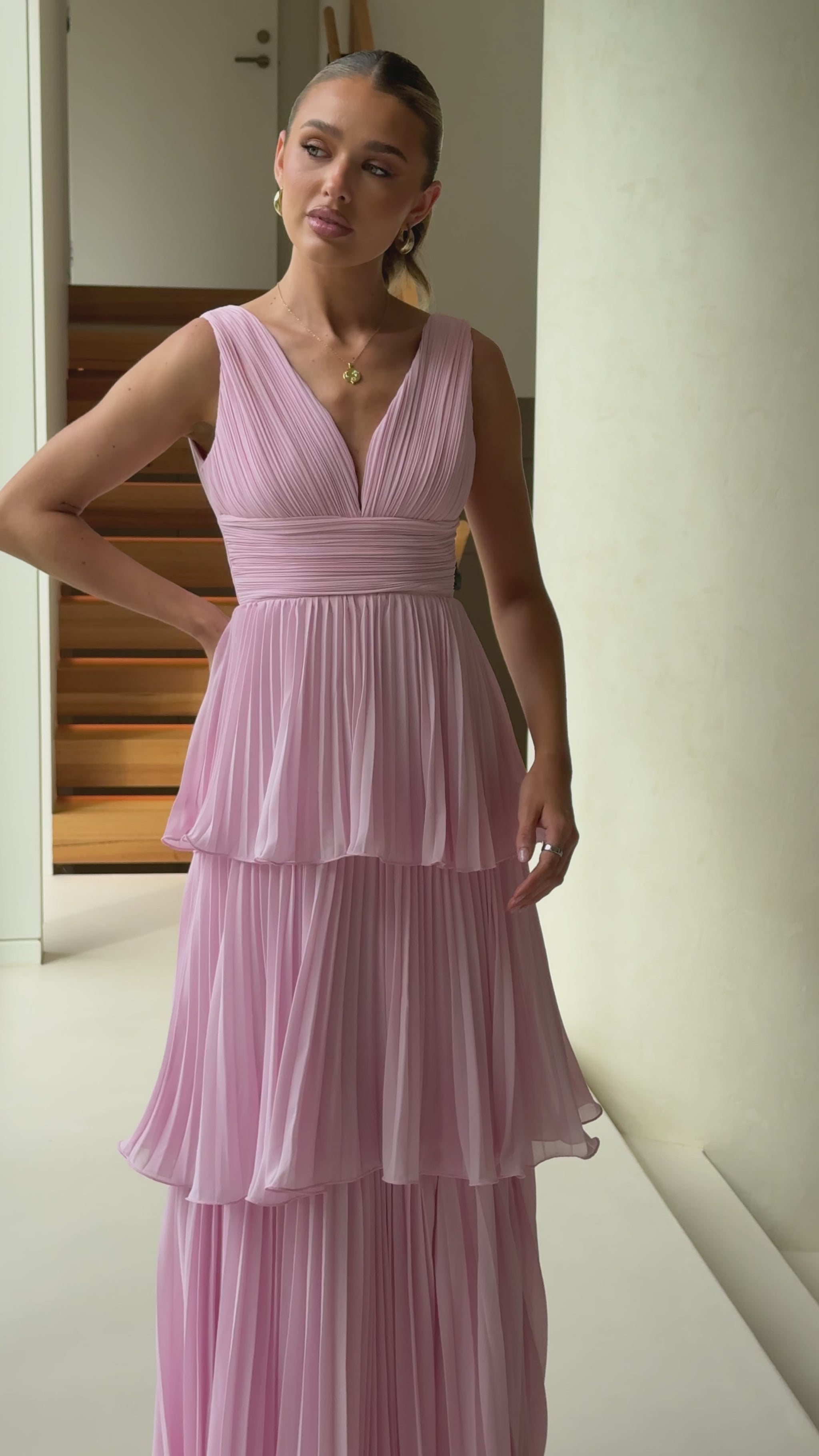 Kaelan Tiered Maxi Dress - Baby Pink - Billy J