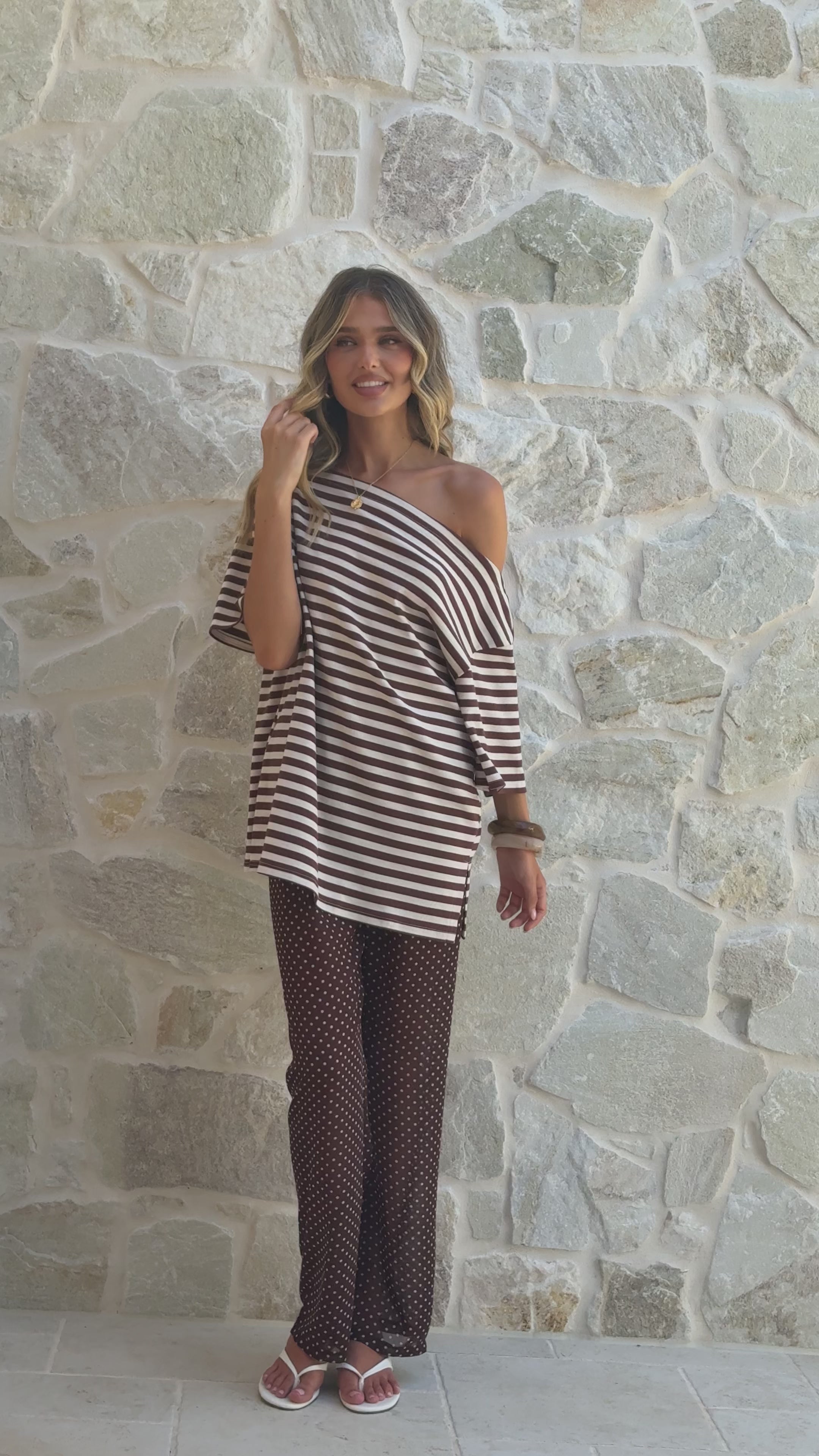 Load video: Reda Semi Sheer Pants - Chocolate/White Spot - Billy J