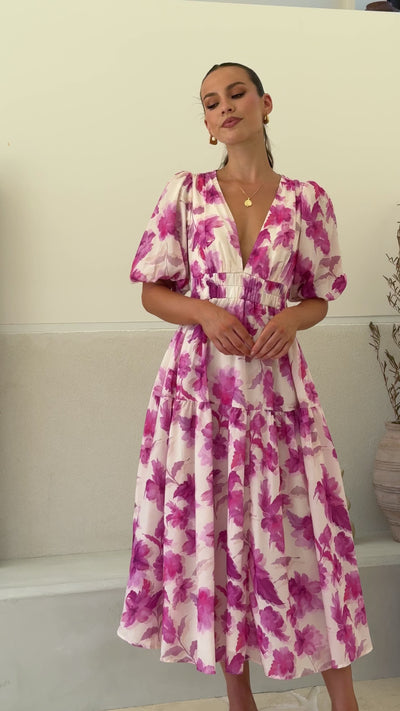 Load and play video in Gallery viewer, Erin Midi Dress - Pink Floral
