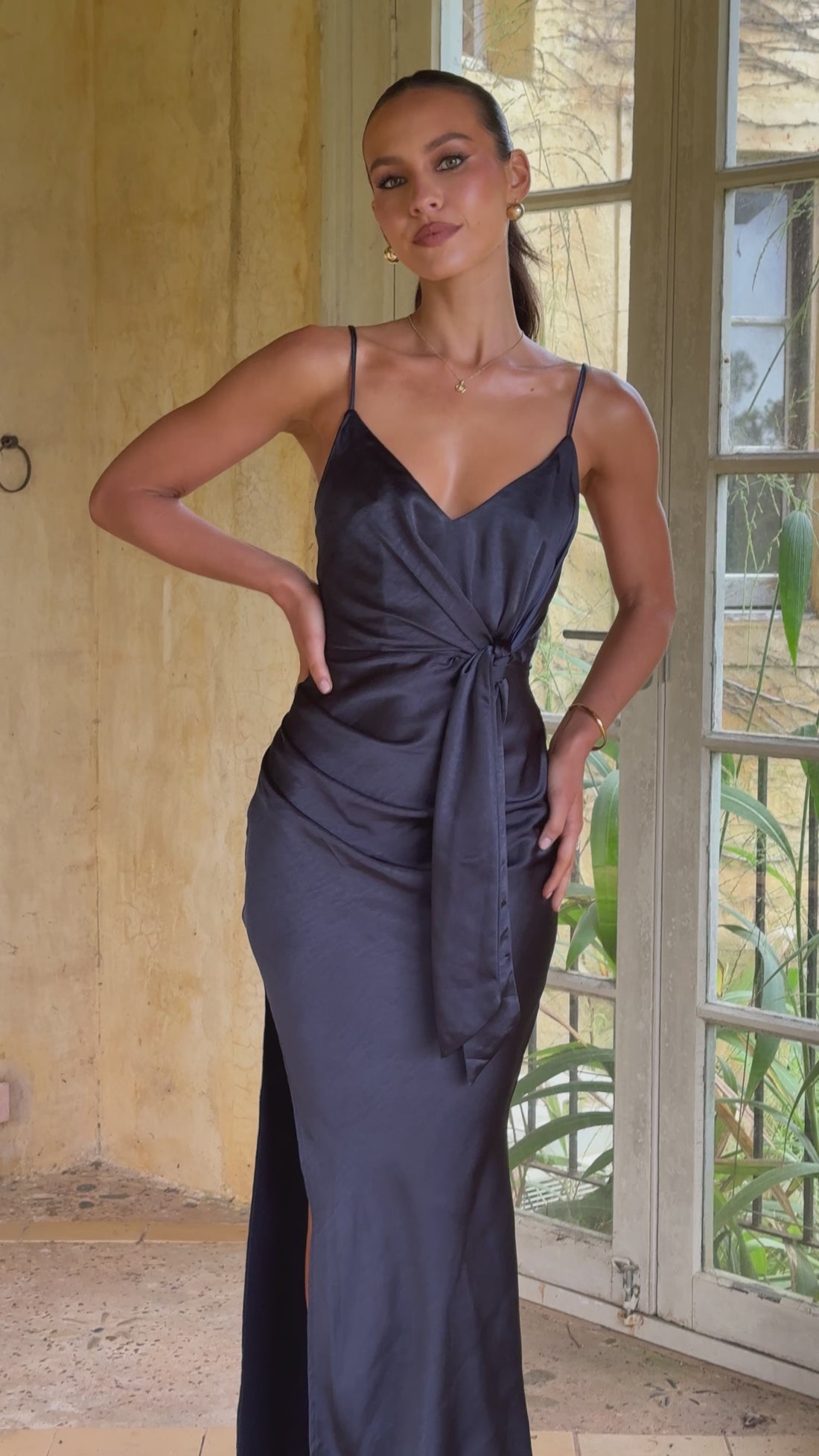 Yasmeen Tie Front Maxi Dress - Navy - Billy J